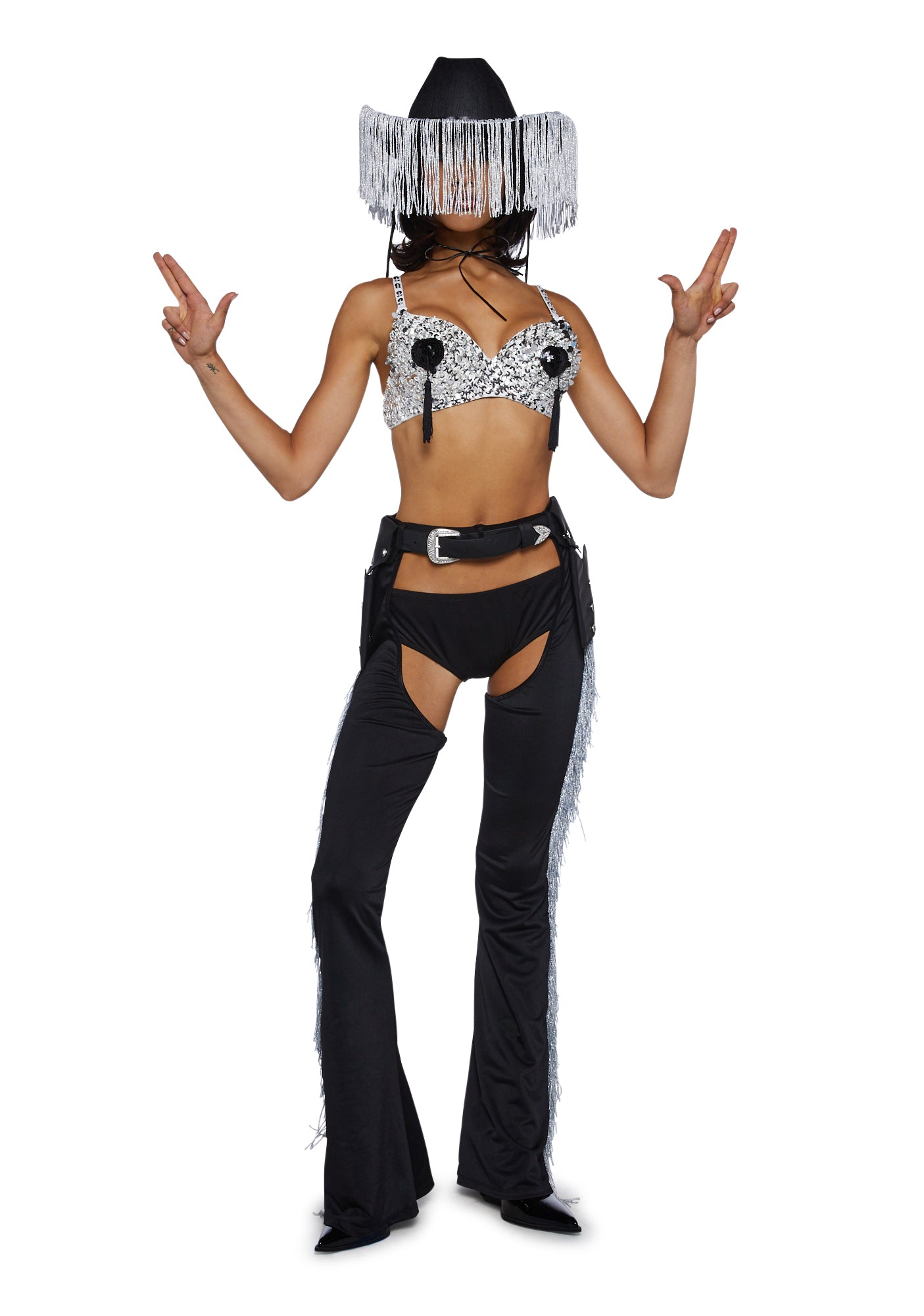 Giddy Up Rhinestone Cowgirl Costume - Black