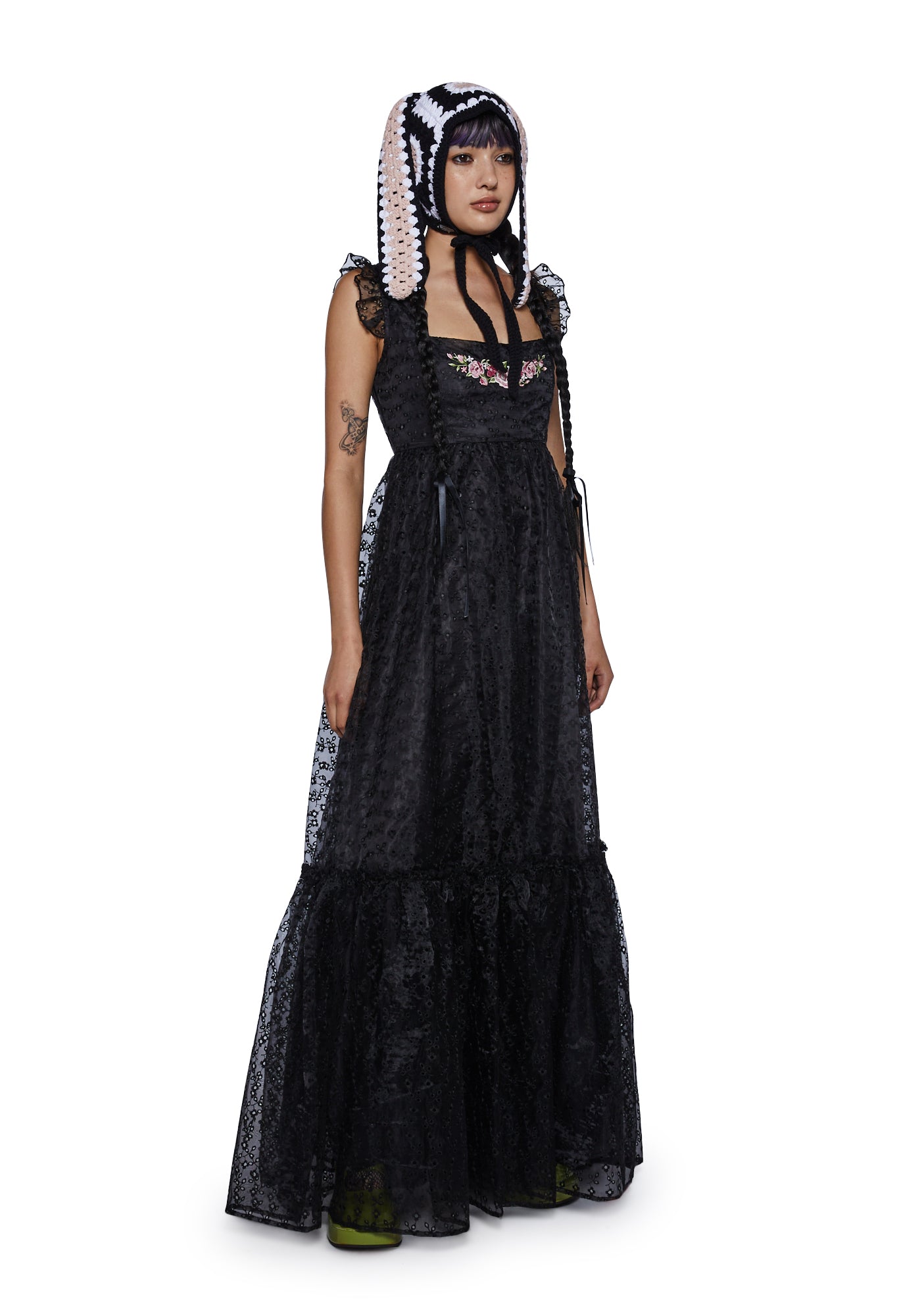 Delia's Embroidered Tulle Babydoll Maxi Dress Black Dolls Kill