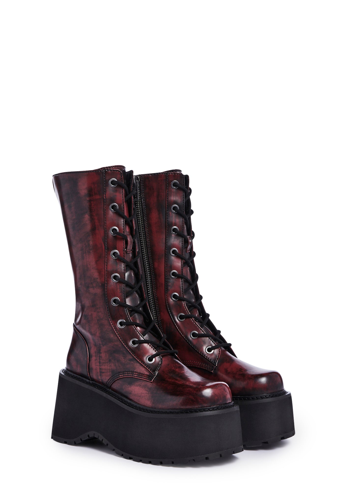 Current Mood Platform Combat Boots Dark Red Dolls Kill