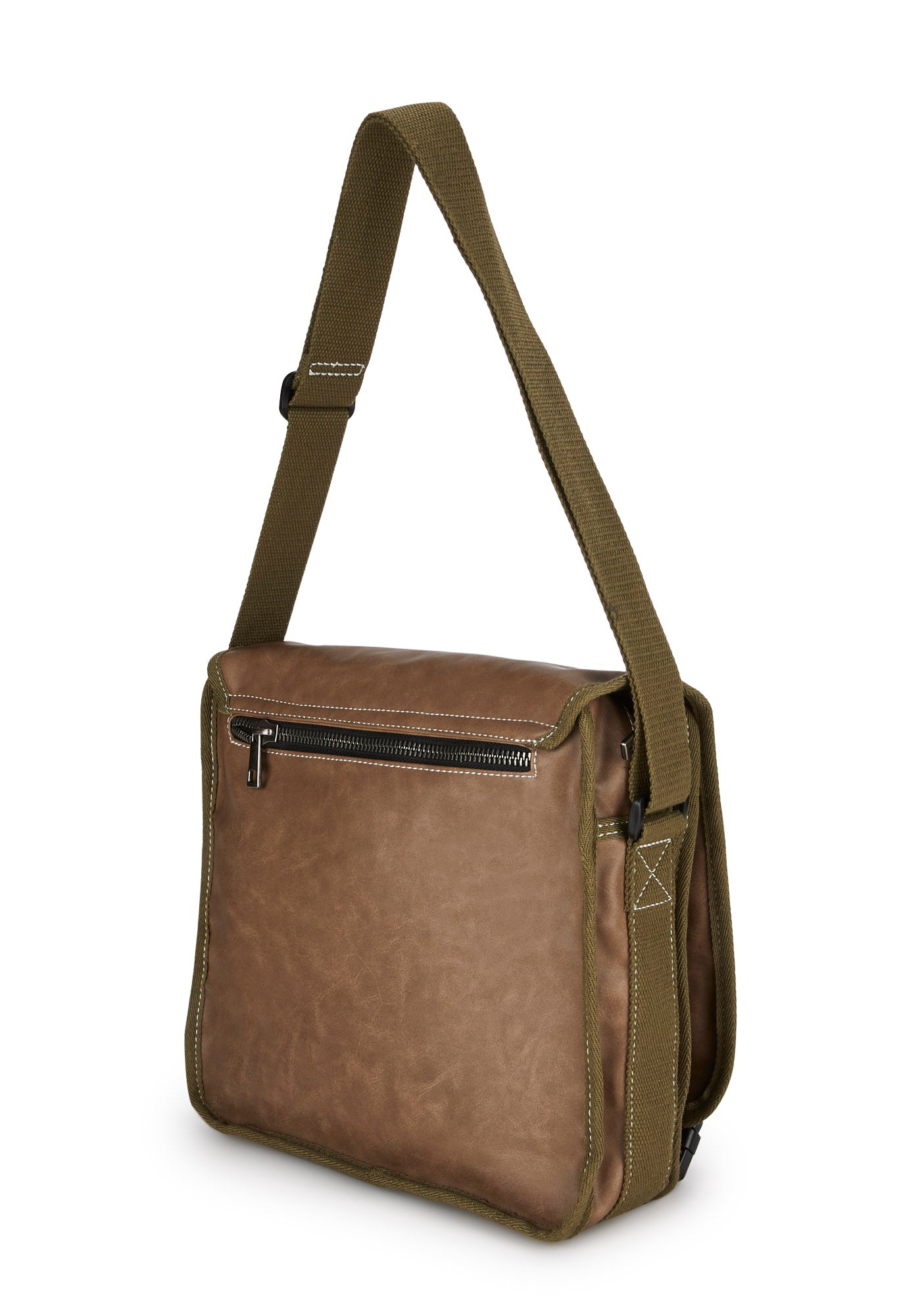 Current Mood Vegan Leather Zipper Messenger Bag -Brown
