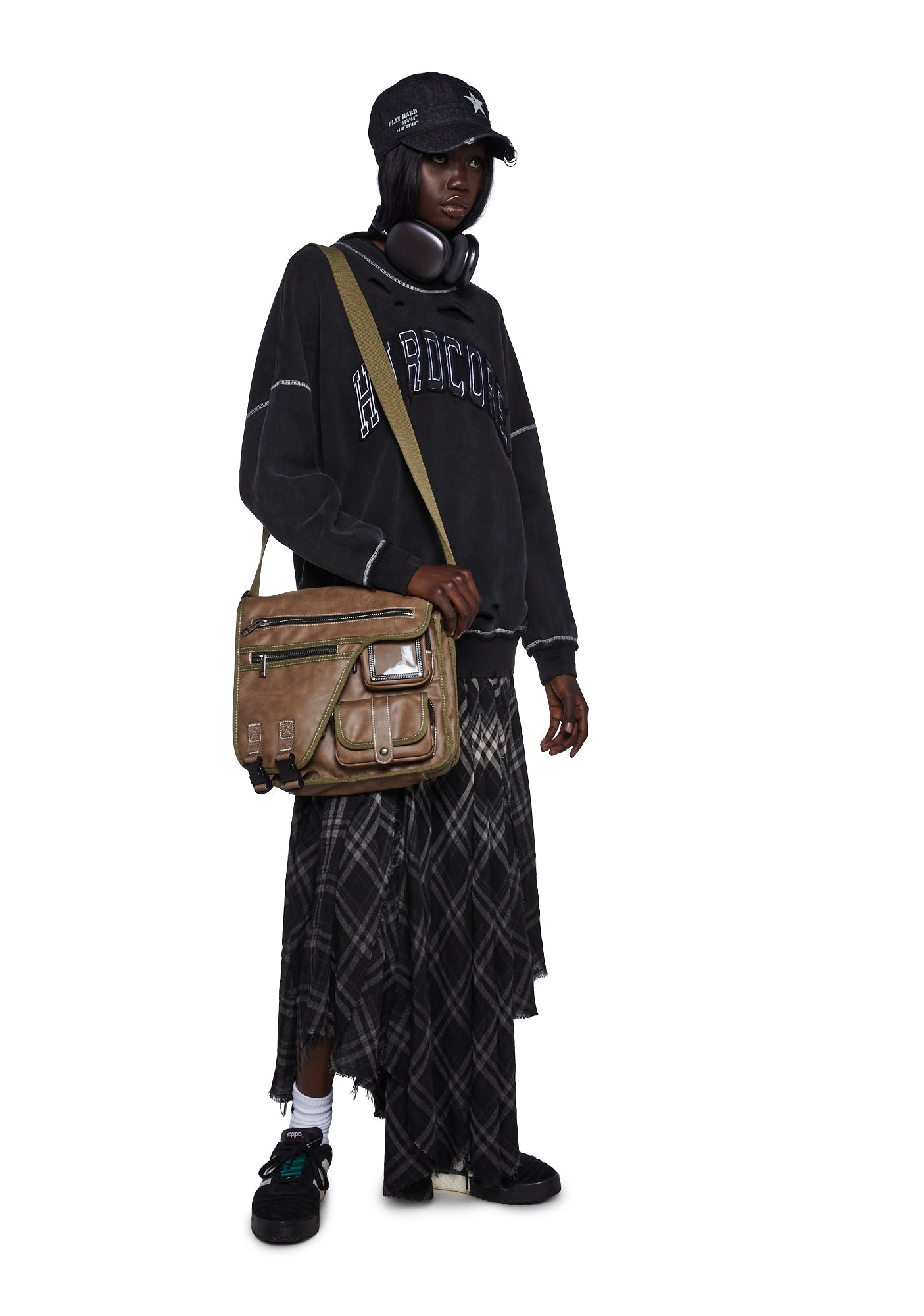 Current Mood Vegan Leather Zipper Messenger Bag -Brown