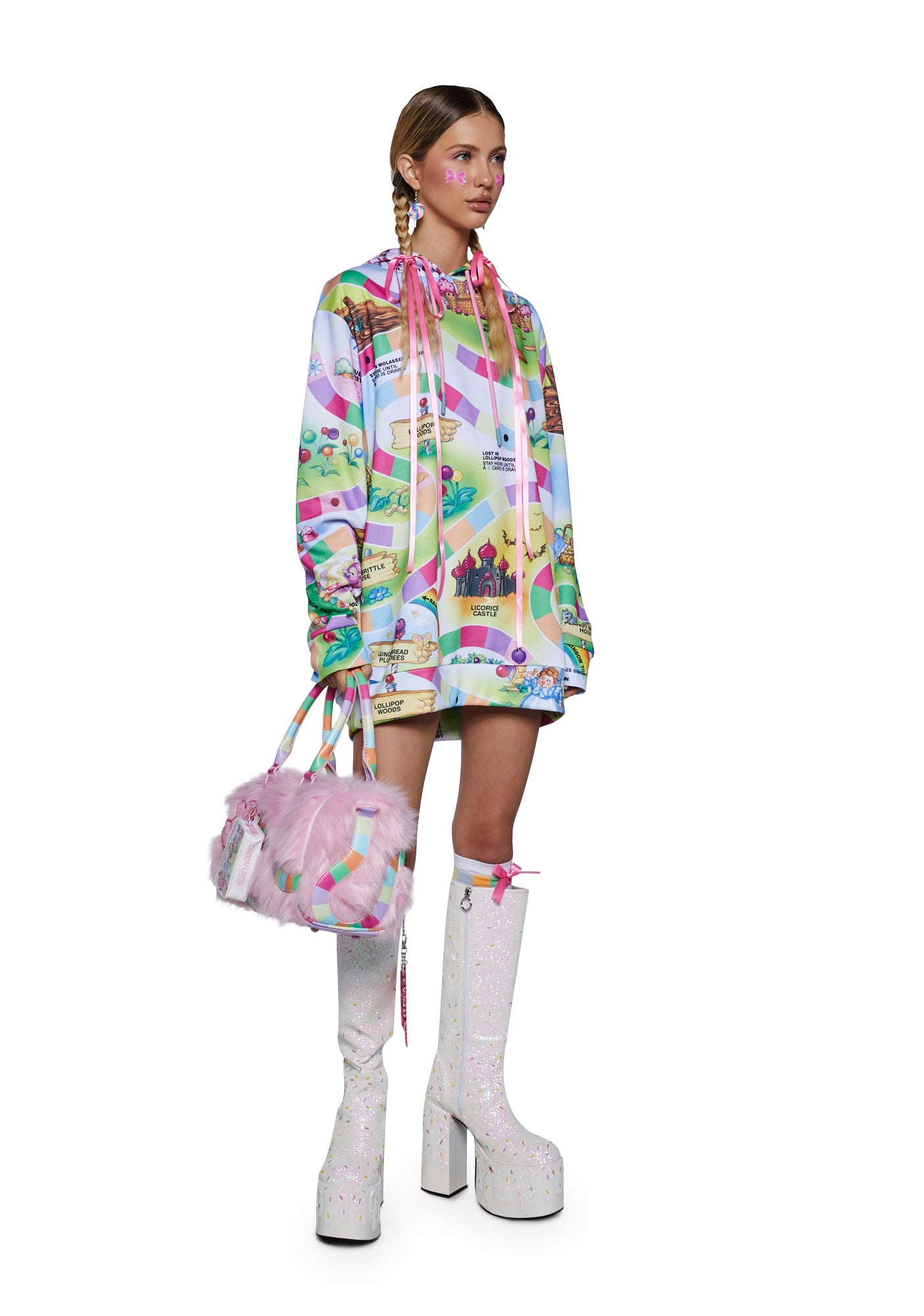 Dolls Kill x Candyland Board Game Print Oversized Hoodie - Multi