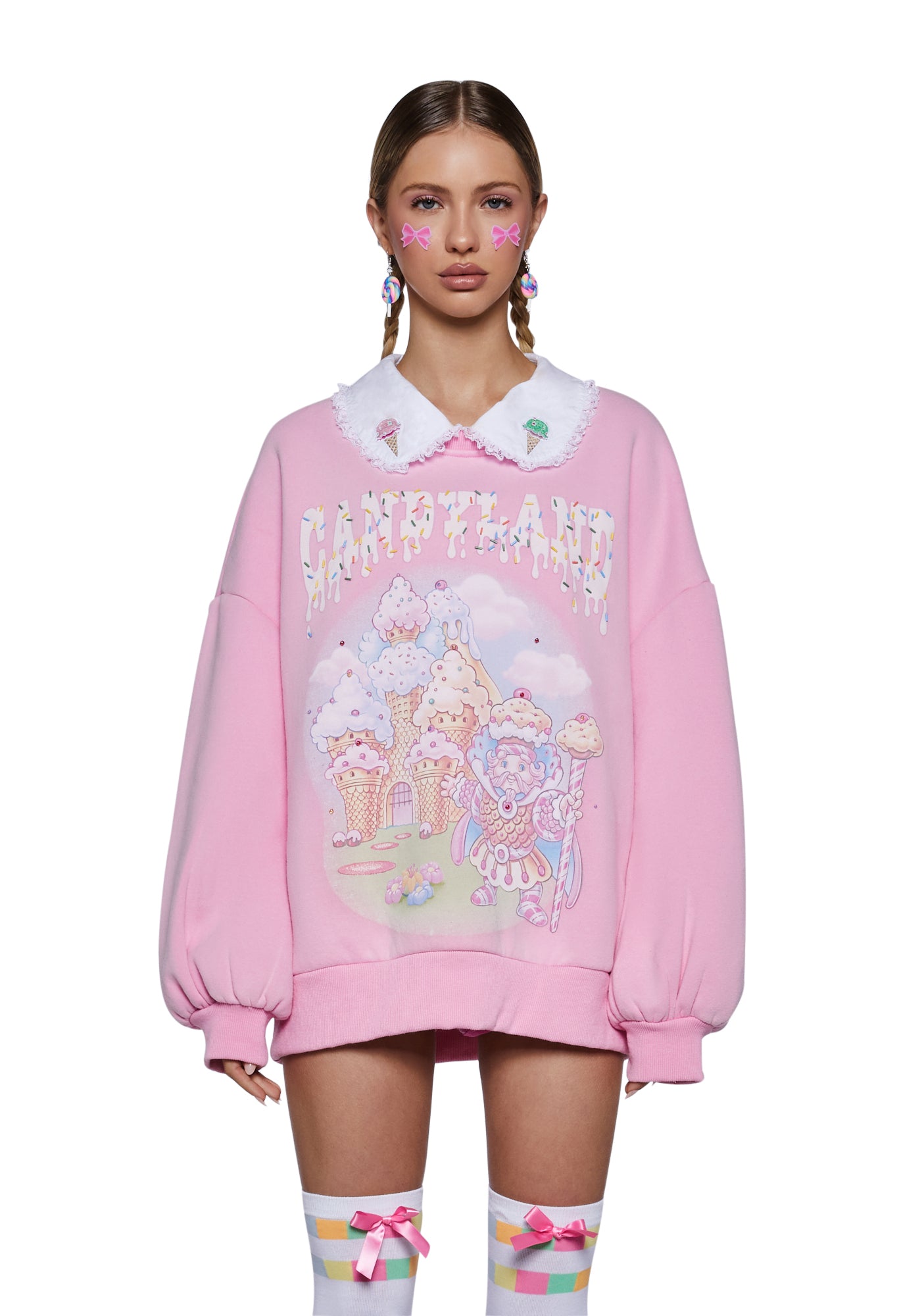 Dolls Kill x Candyland Oversized King Kandy Sweatshirt - Pink