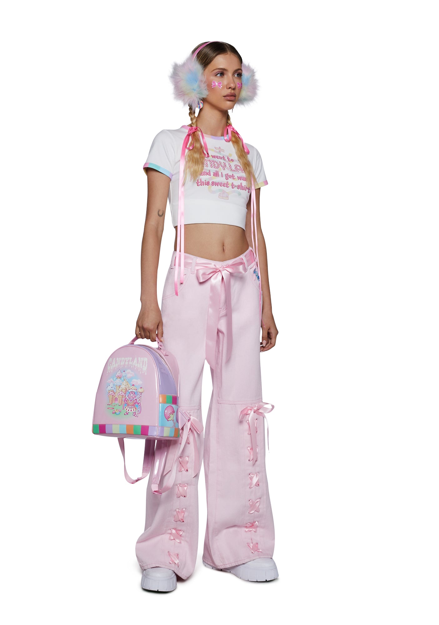 Dolls Kill x Candyland Twill Pants With Satin Ribbon Lace Up