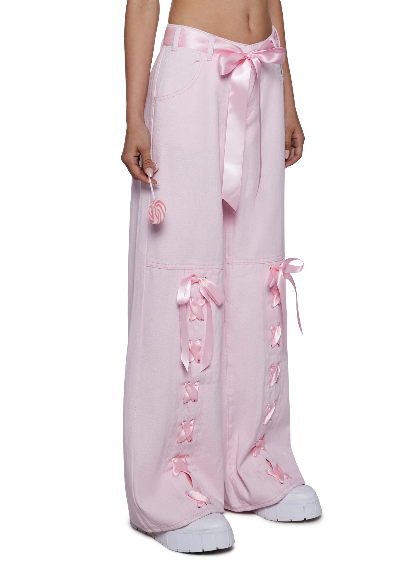 Dolls Kill x Candyland Twill Pants With Satin Ribbon Lace Up