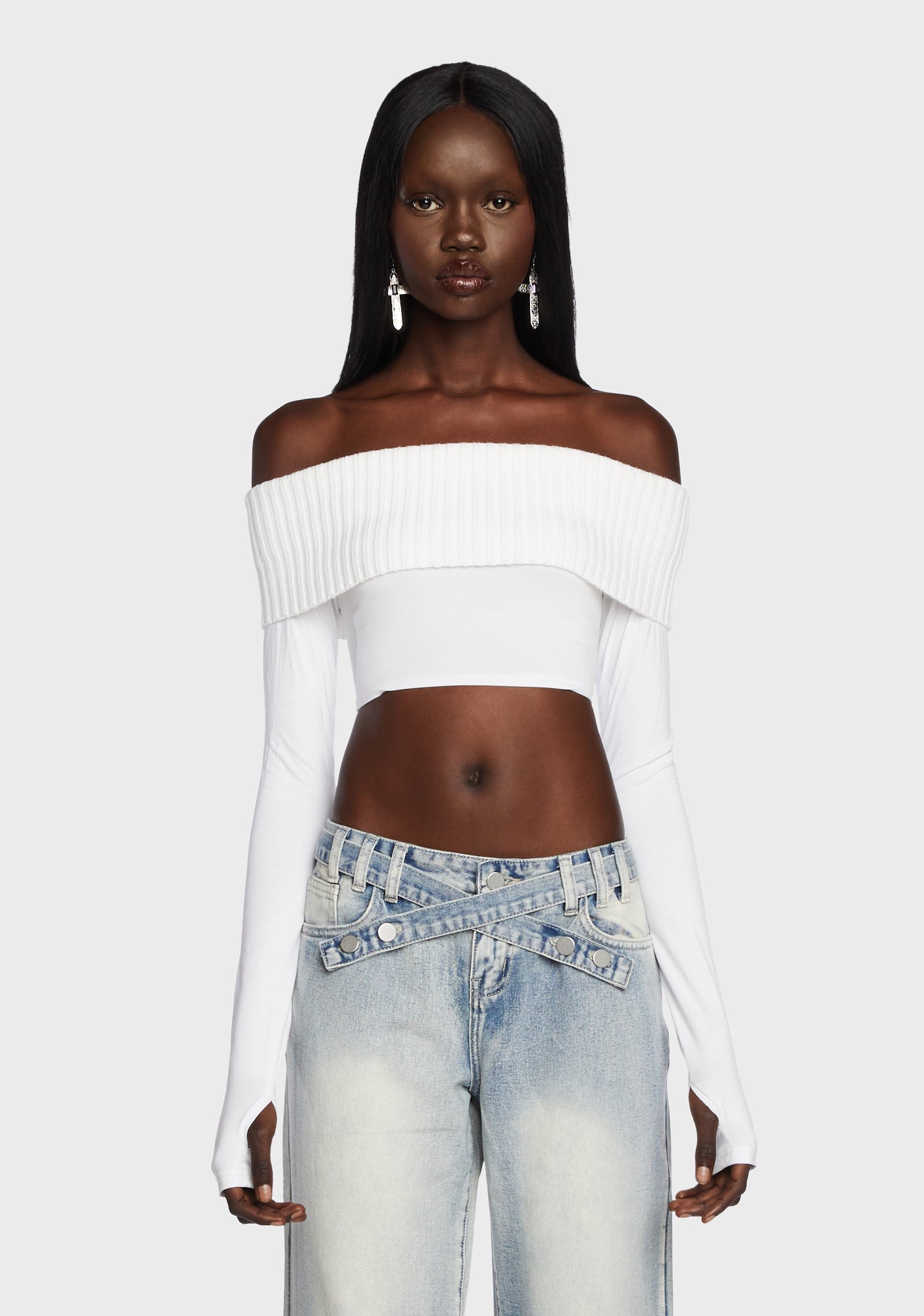 The Kript Knit Cropped Sweater - White – Dolls Kill