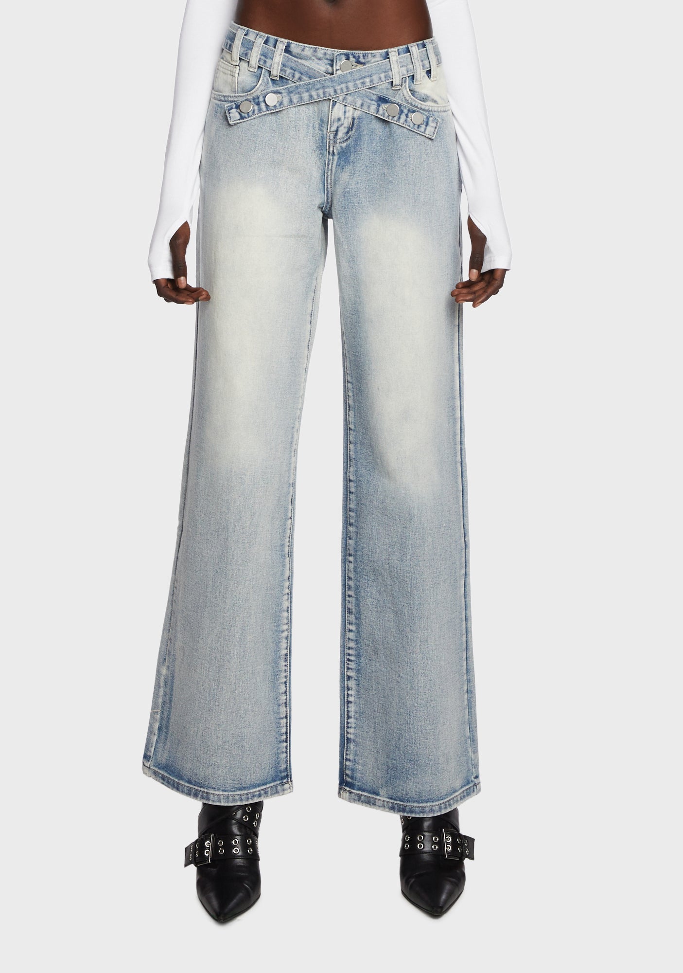 The Kript Denim Strap Jeans - Blue – Dolls Kill
