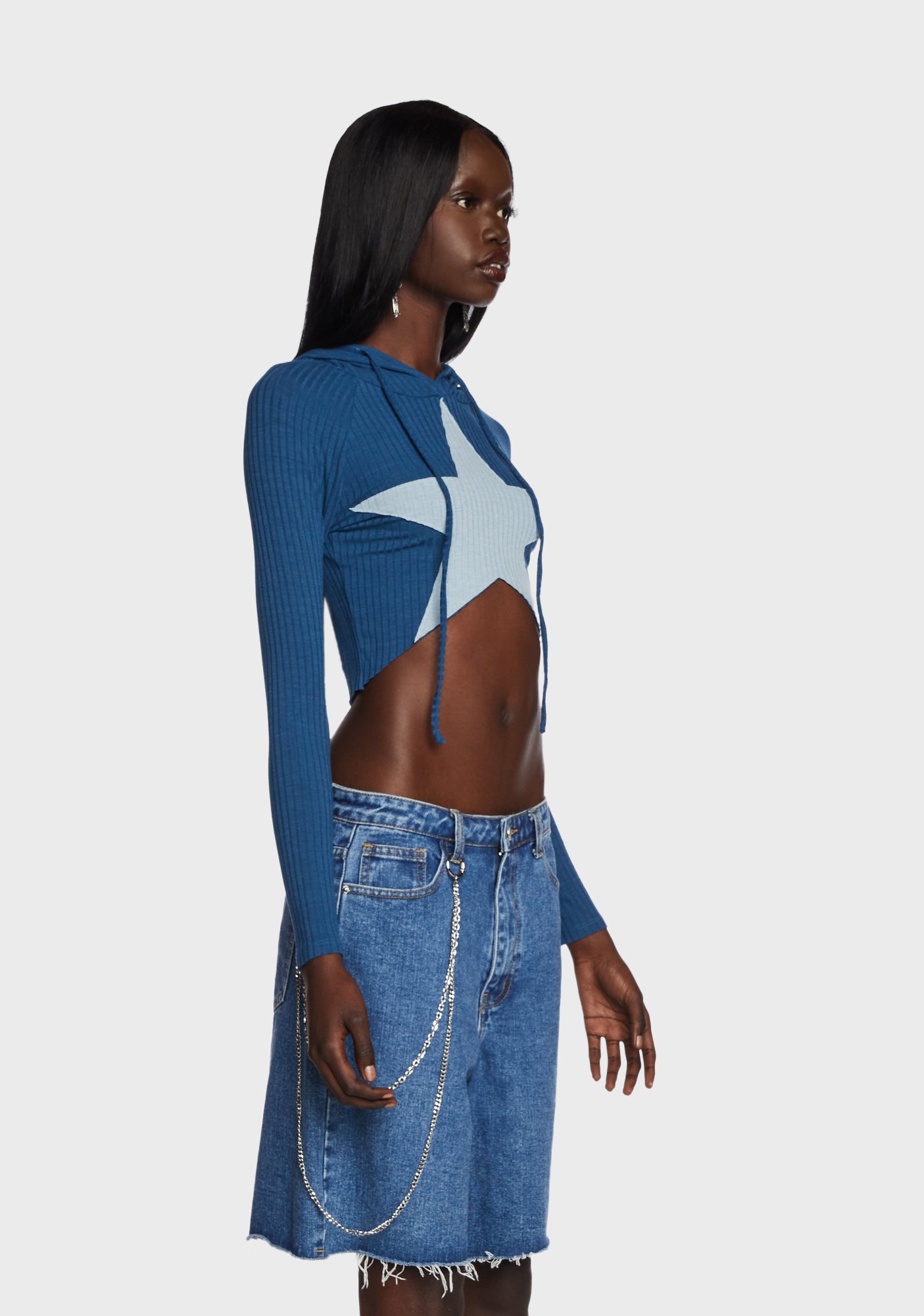 The Kript Star Cut Out Long Sleeve Top - Blue – Dolls Kill