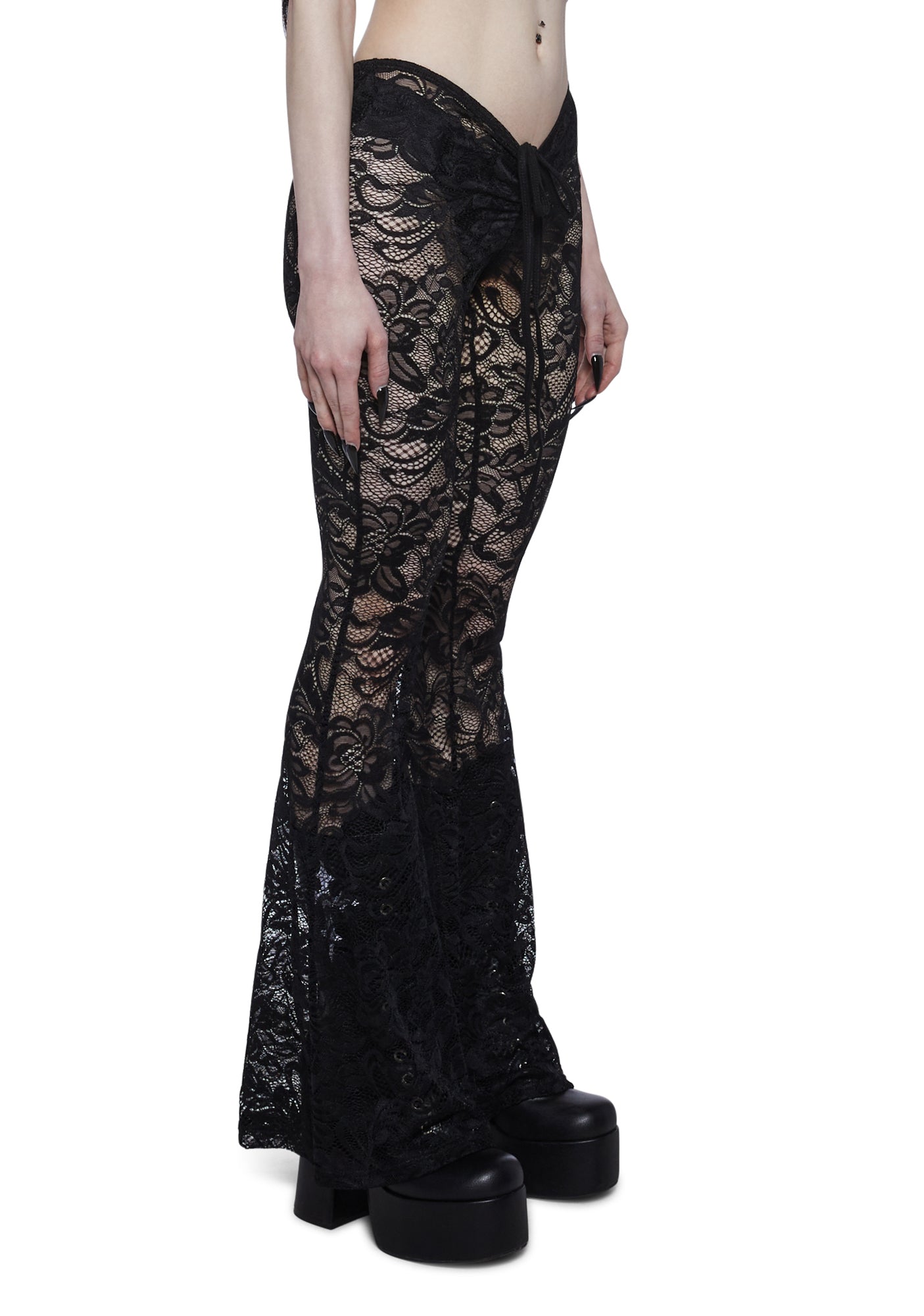 Widow Lace V-Cut Ruched Flared Pants - Black – Dolls Kill