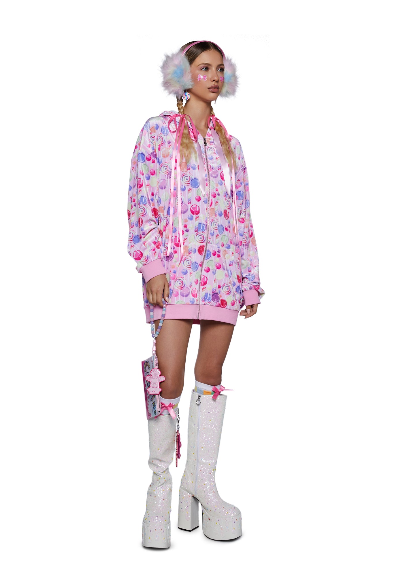 Dolls Kill x Candyland Lollipop Print Velour Hoodie - Multi