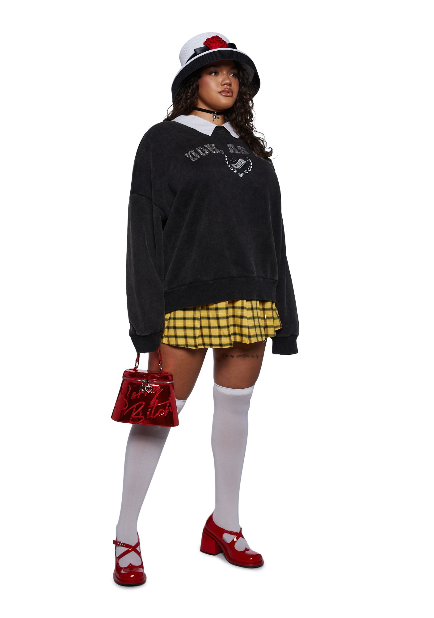 Dolls Kill x Clueless Plus Size Ugh As If Rhinestone Sweatshirt Black