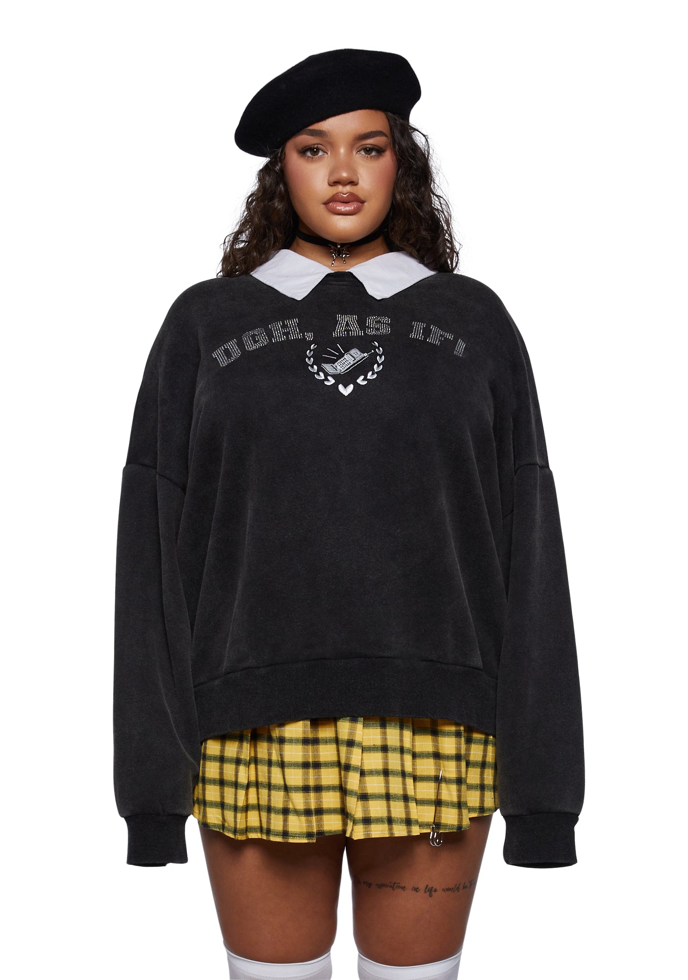 Dolls Kill x Clueless Plus Size Ugh As If Rhinestone Sweatshirt Black