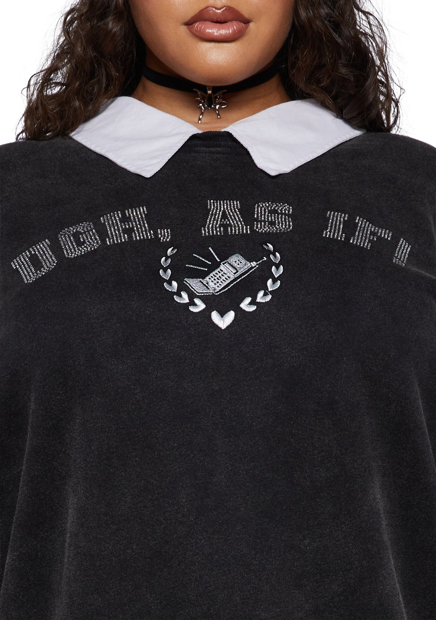 Dolls Kill x Clueless Plus Size Ugh As If Rhinestone Sweatshirt Black