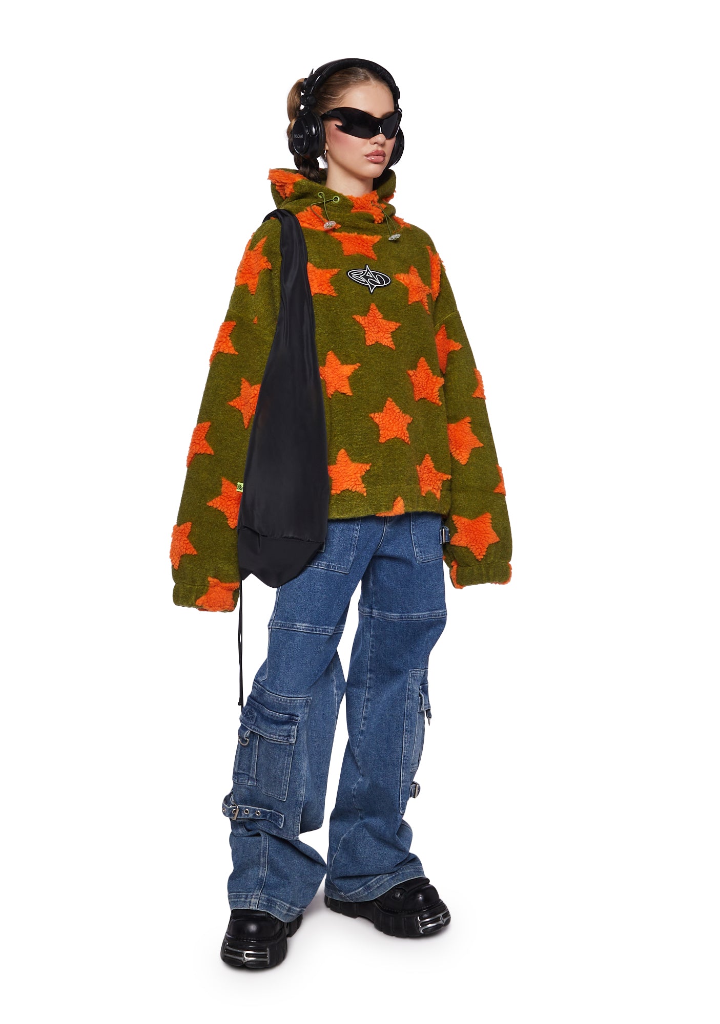 Basic Pleasure Mode Oversized Hoodie With Star Shapes - Green