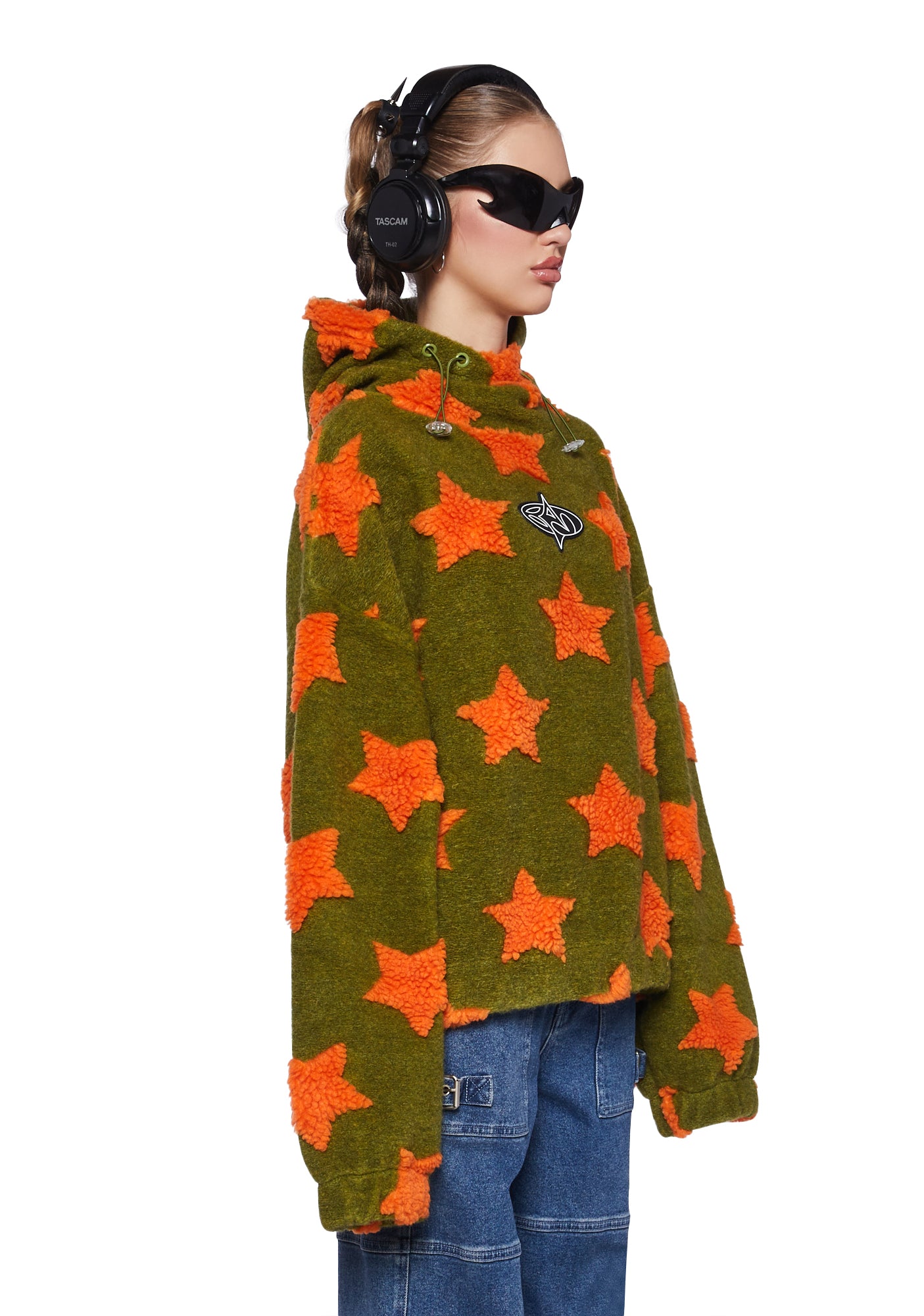 Basic Pleasure Mode Oversized Hoodie With Star Shapes - Green