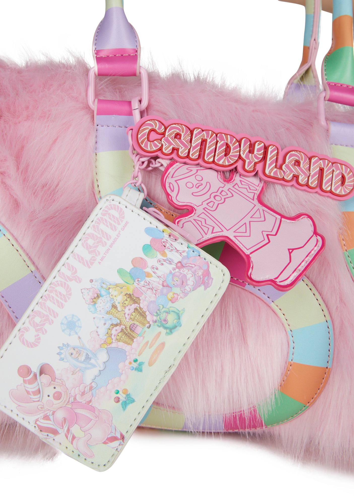 Dolls Kill x Candyland Faux Fur Charm Mini Duffle Bag Pink