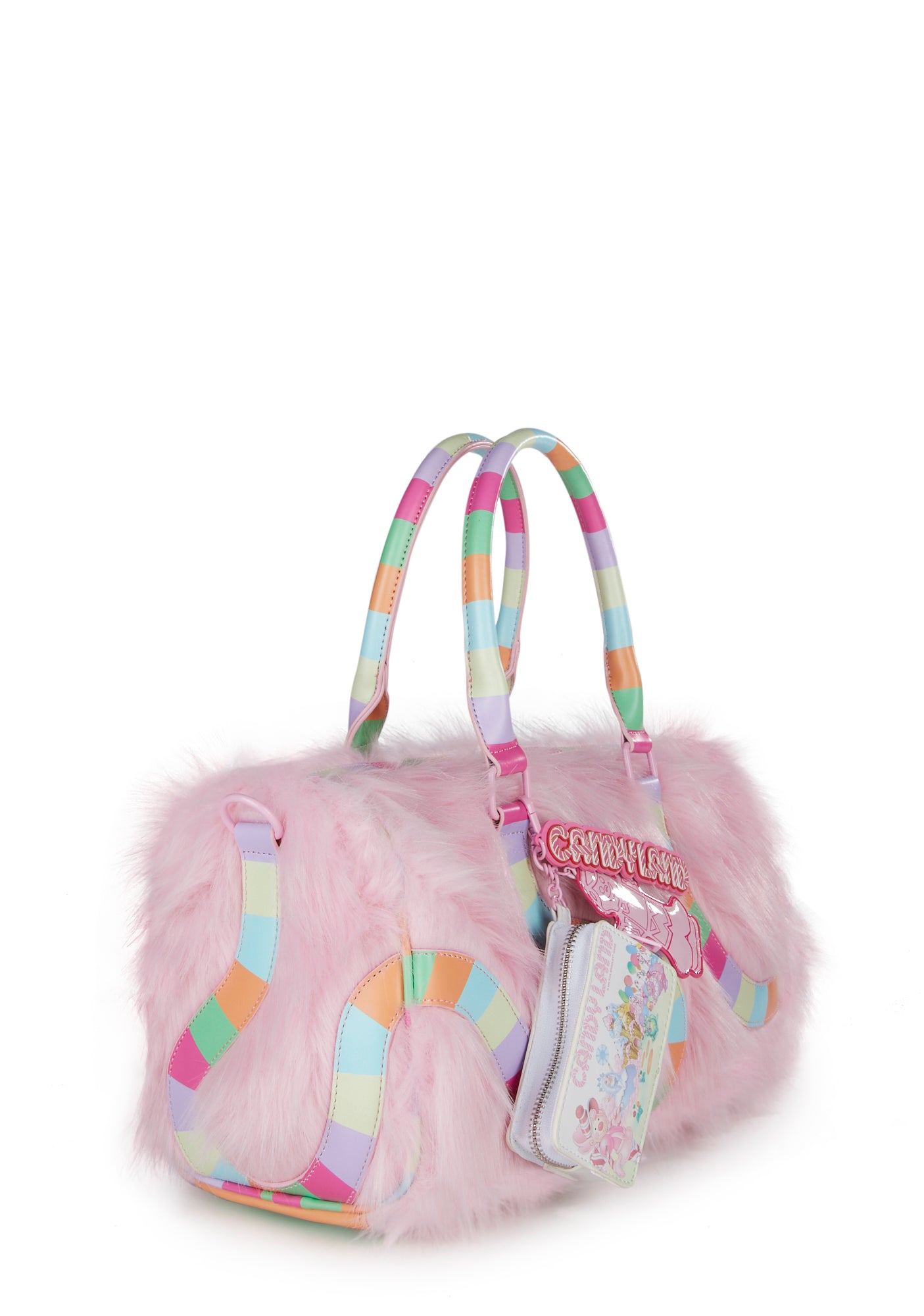Dolls Kill x Candyland Faux Fur Charm Mini Duffle Bag - Pink