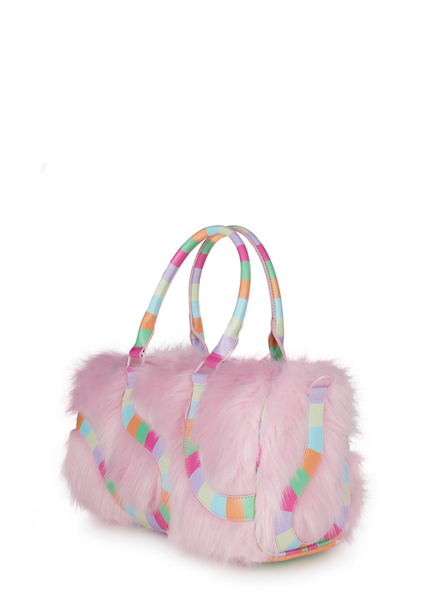 Dolls Kill x Candyland Faux Fur Charm Mini Duffle Bag Pink