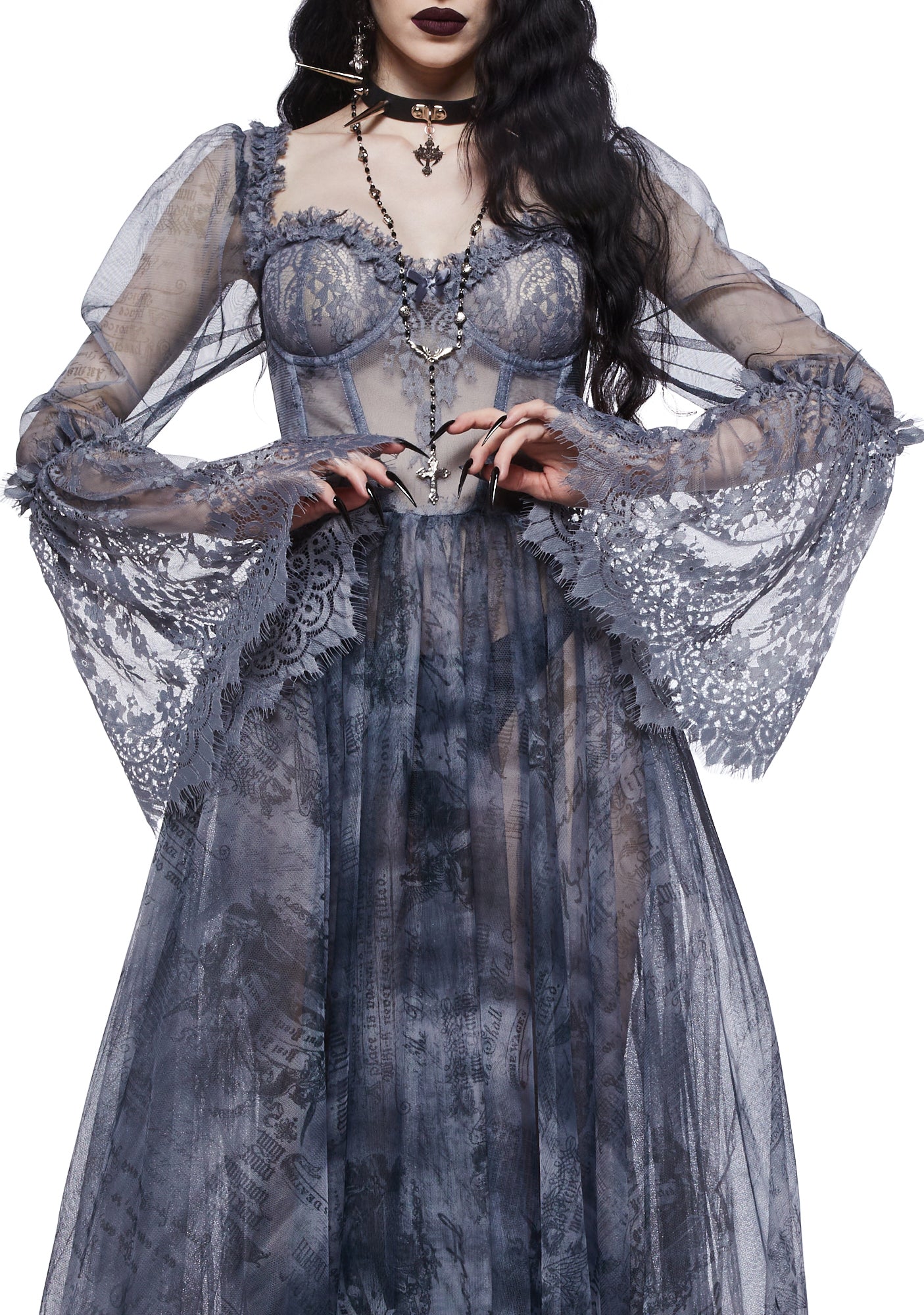 dance with death sleeveless maxi dress Widow Gothic Lace Bustier Sleeveless Maxi Dress