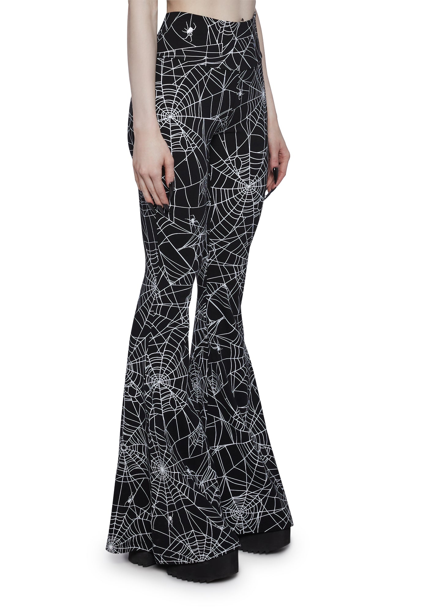 Trickz N' Treatz Spider Web Print Flared Pants - Black