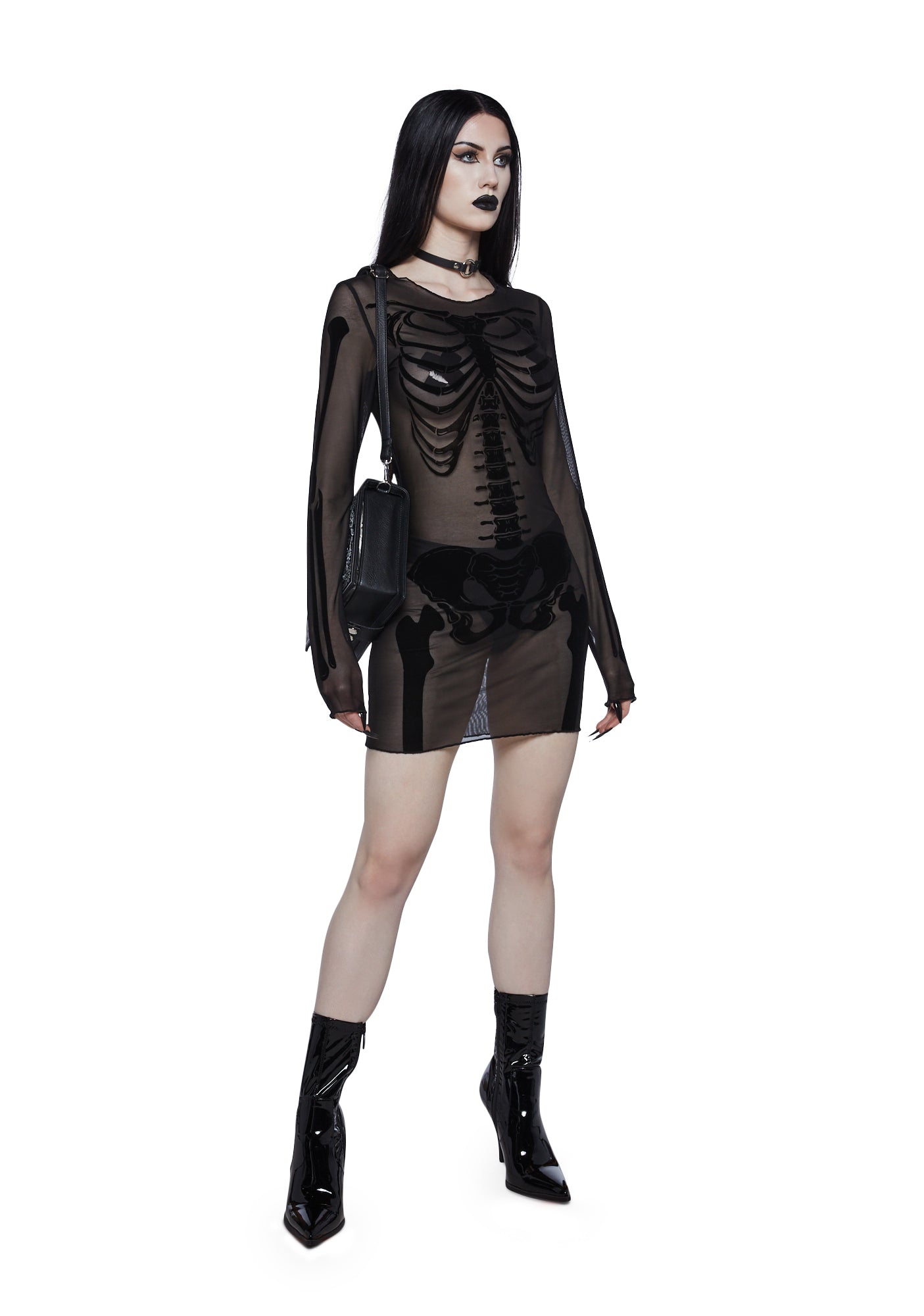 sheer skeleton dress Siren Gaze Women Goth Skeleton Printed Sleeveless High Slit Long Dress,Halloween Corpse Bride Black N White Sheer See Through Transparent Dress,Summer Nightclub