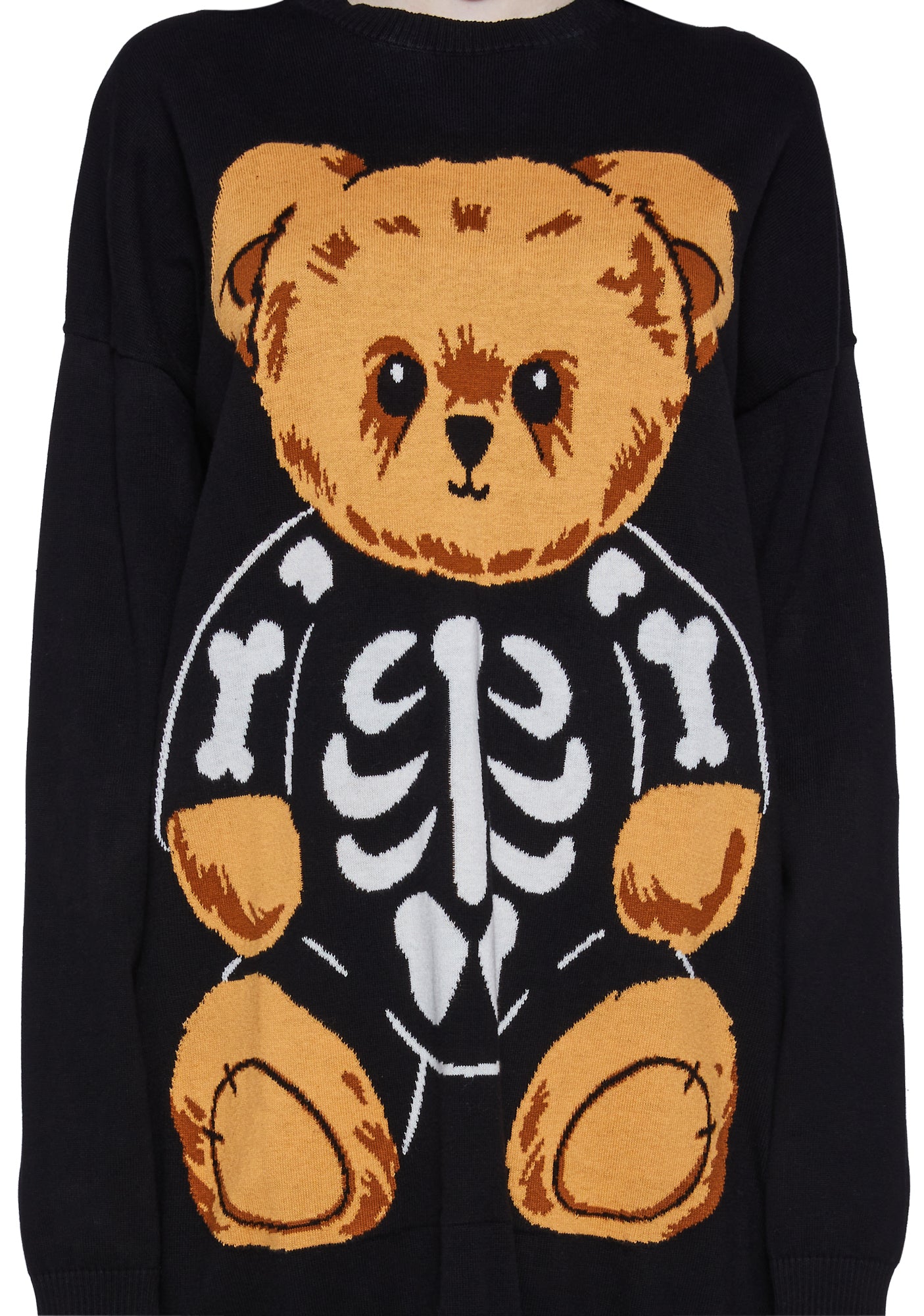 Trickz N' Treatz Skeleton Teddy Bear Oversized Sweater - Black – Dolls Kill