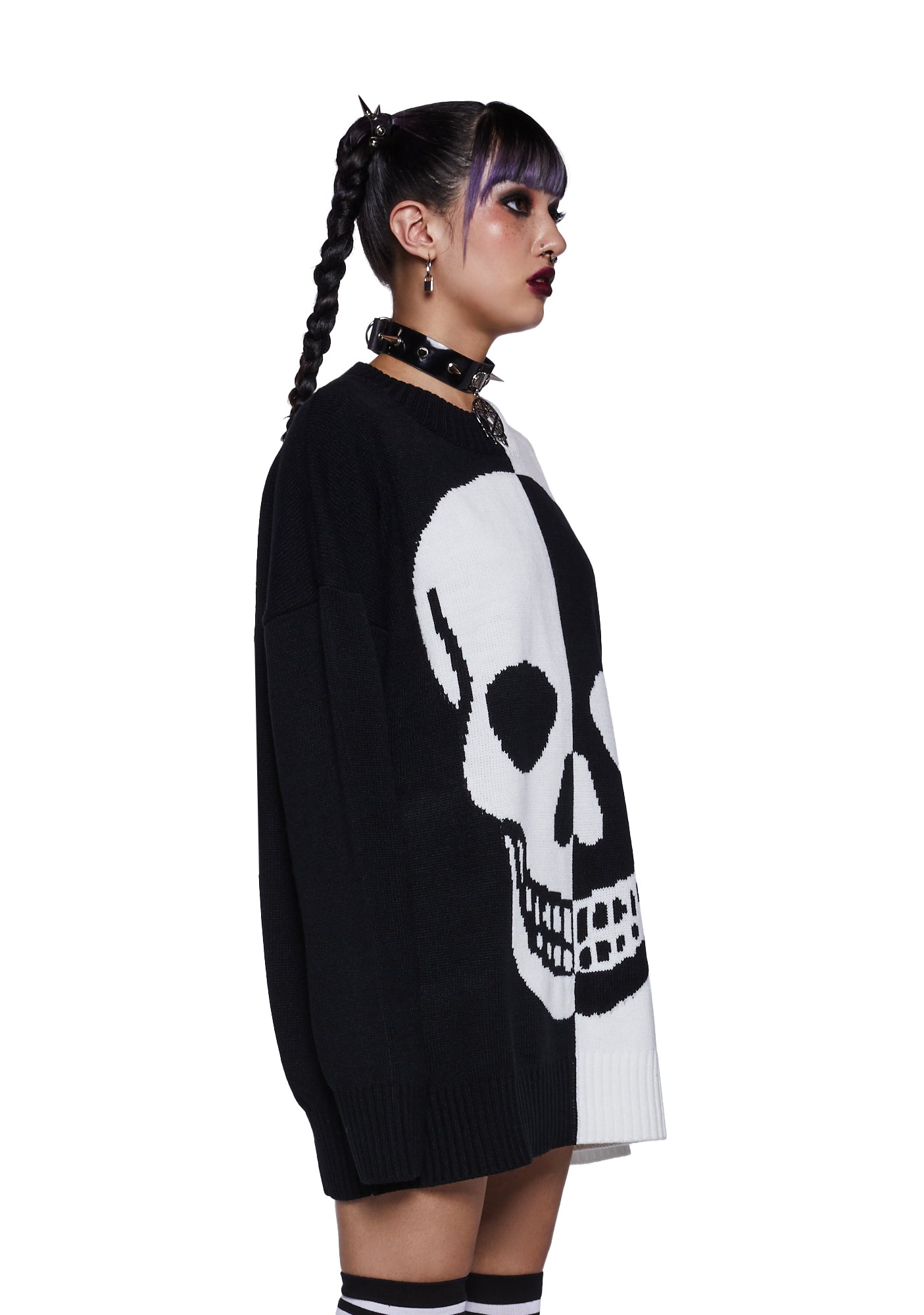 Trickz N Treatz Skull Oversized Knit Sweater - Black/White