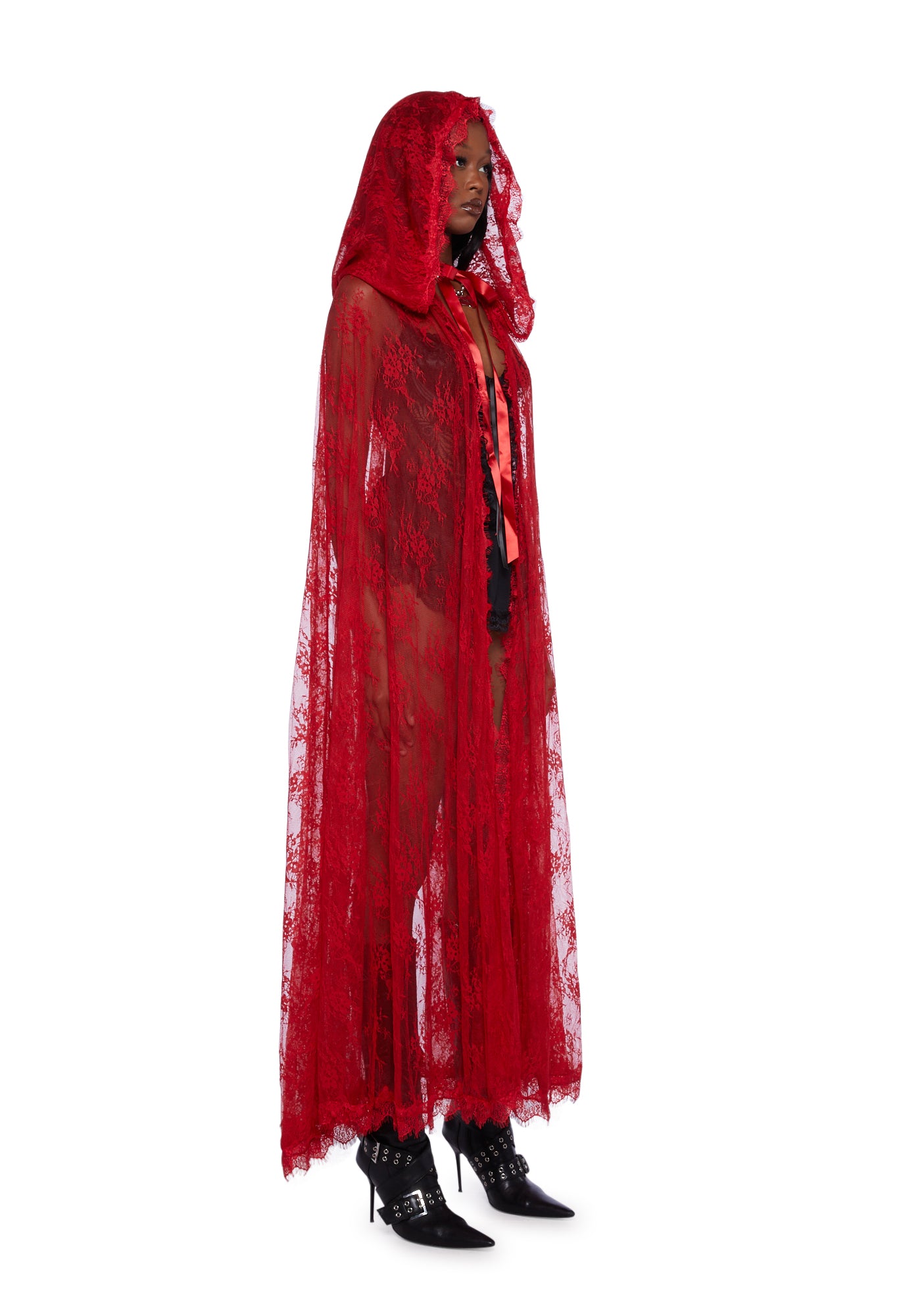 Trickz N' Treatz Lace Sheer Hooded Cape - Red Dolls Kill Trickz N' Treatz Lace Sheer Hooded Cape - Red Dolls Kill