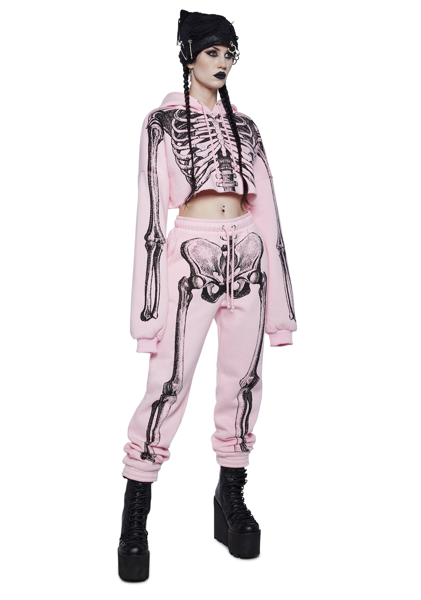 Trickz N' Treatz Skeleton Graphic Jogger Sweatpants - Pink