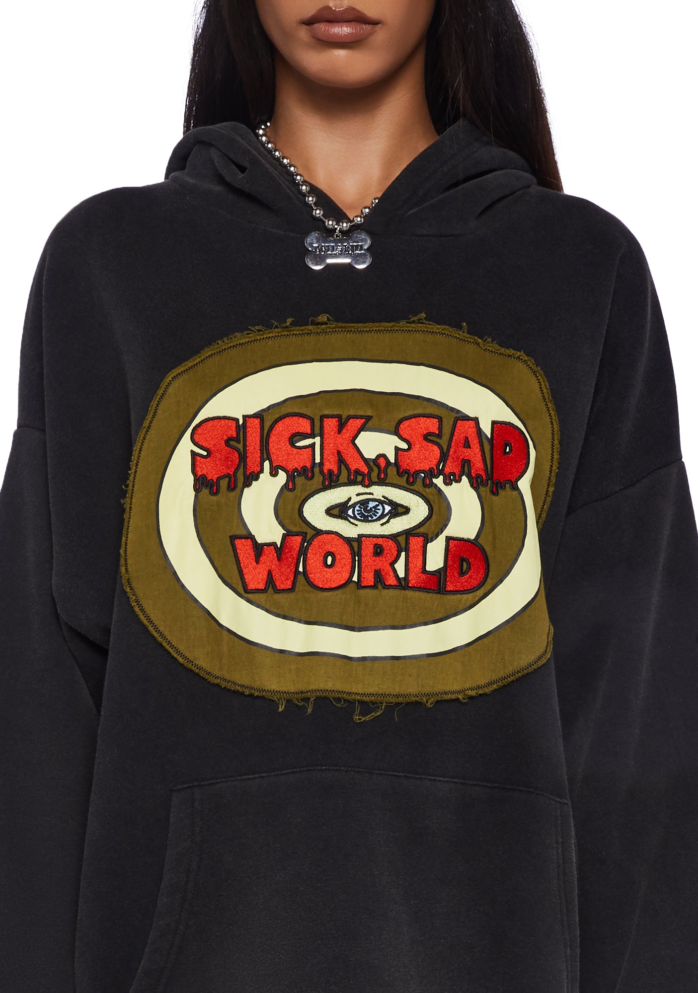 Dolls Kill x Daria Sick Sad World Oversized Washed Hoodie - Black