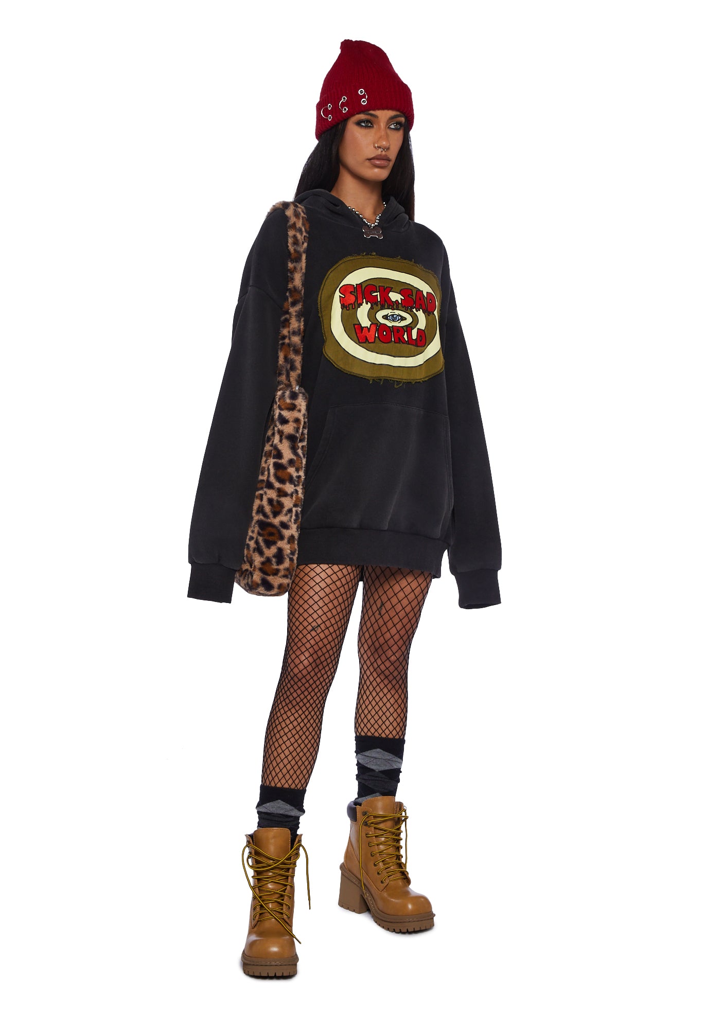 Dolls Kill x Daria Sick Sad World Oversized Washed Hoodie Black