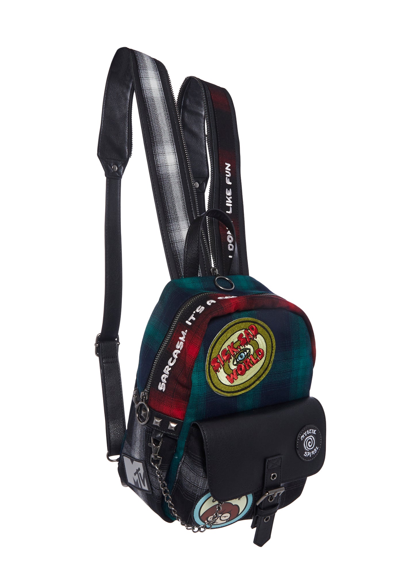 Dolls Kill x Daria 90s Grunge Mixed Plaid Flannel Backpack