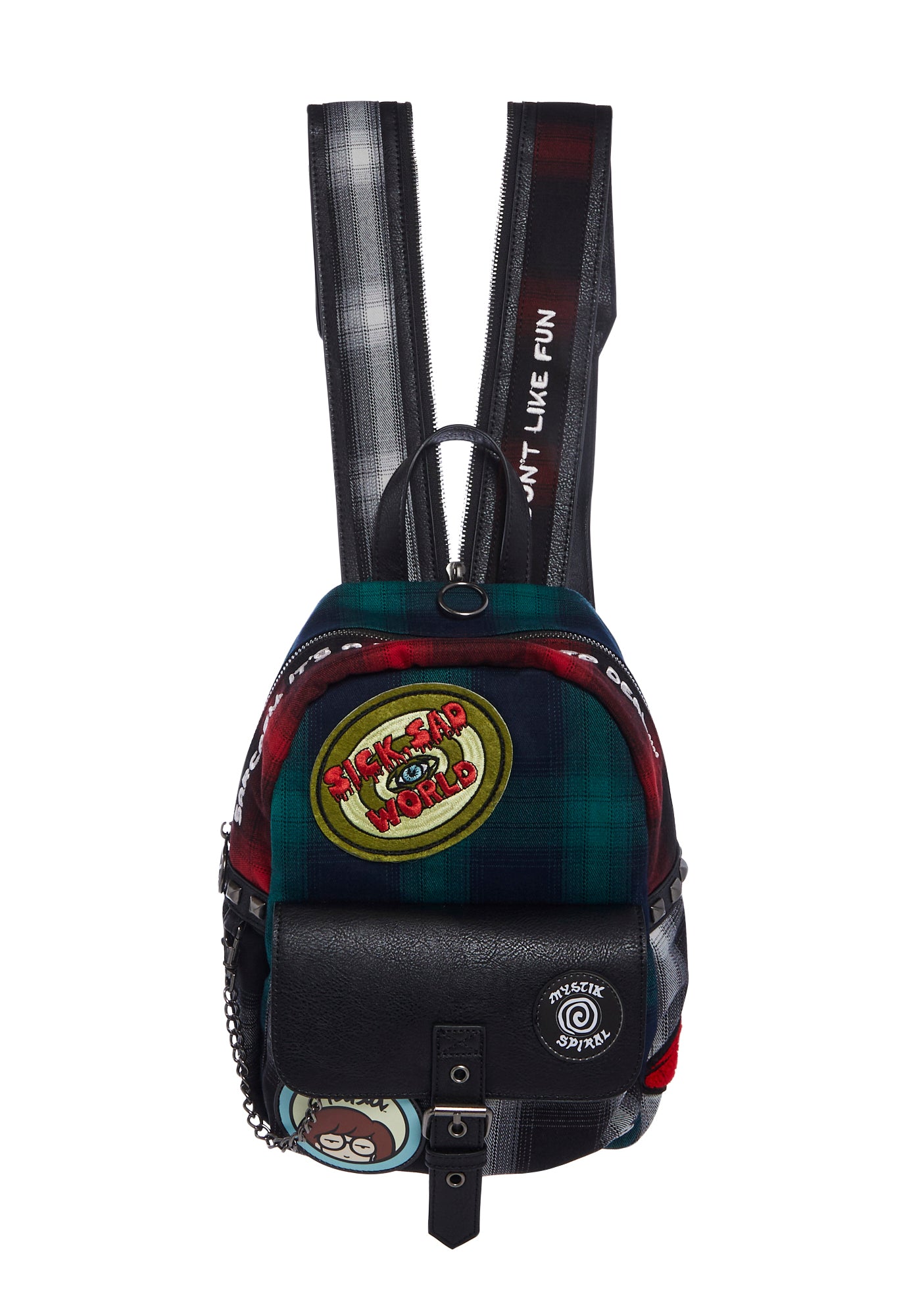 Dolls Kill x Daria 90s Grunge Mixed Plaid Flannel Backpack