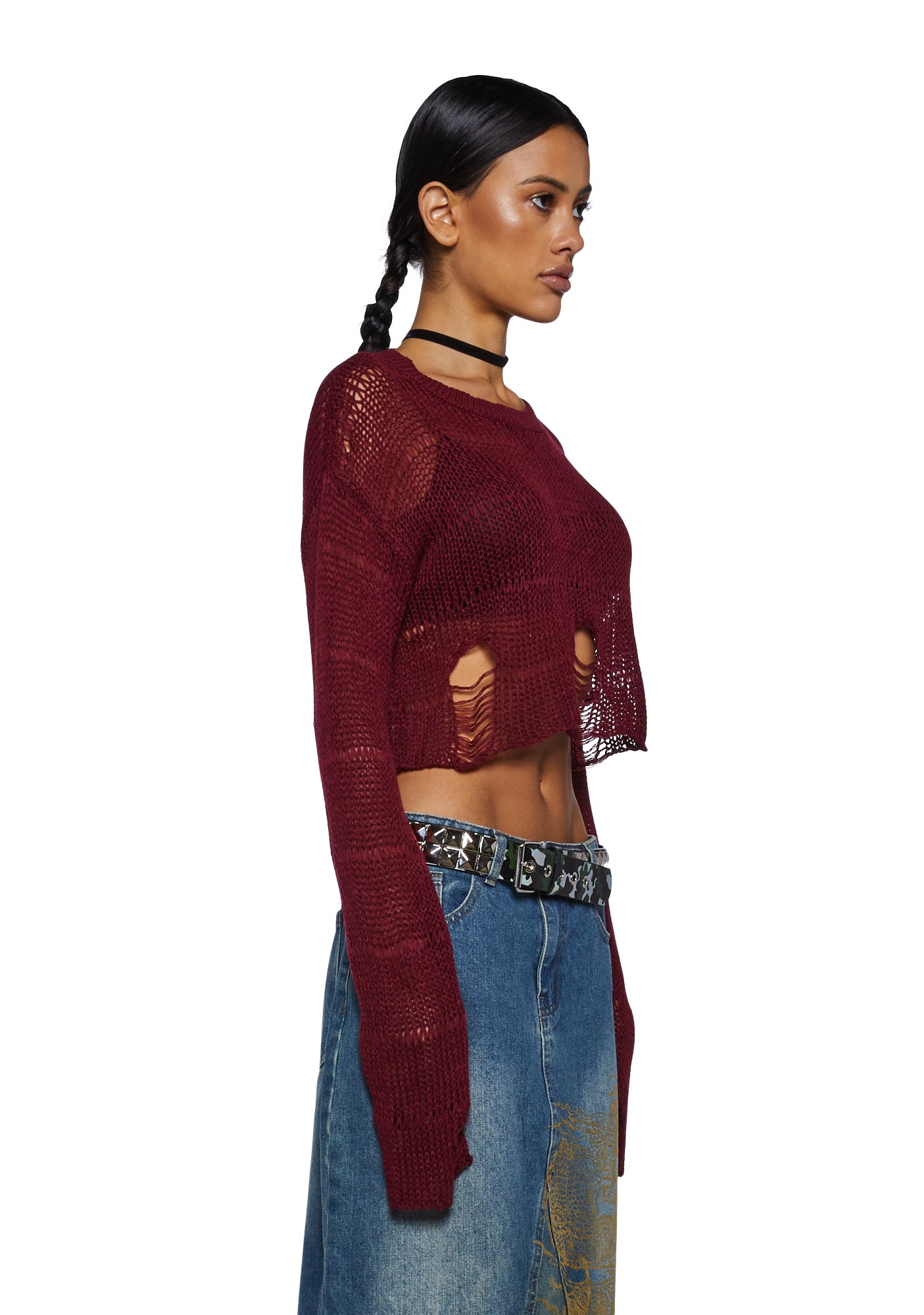 Burgundy discount crop sweater
