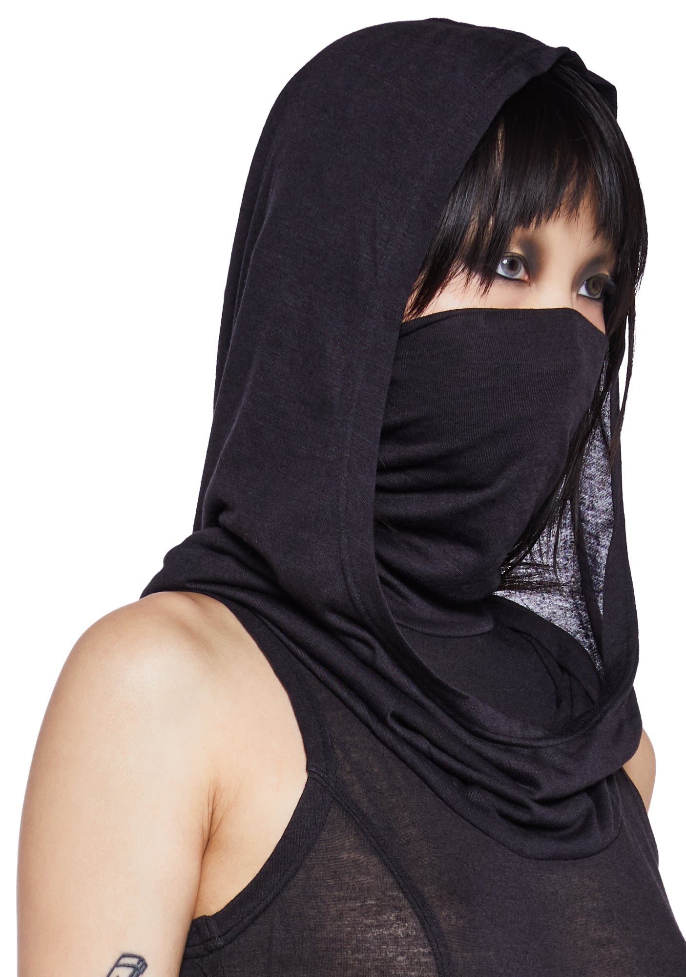Darker Wavs Mask Hooded Slit Mini Dress - Black – Dolls Kill