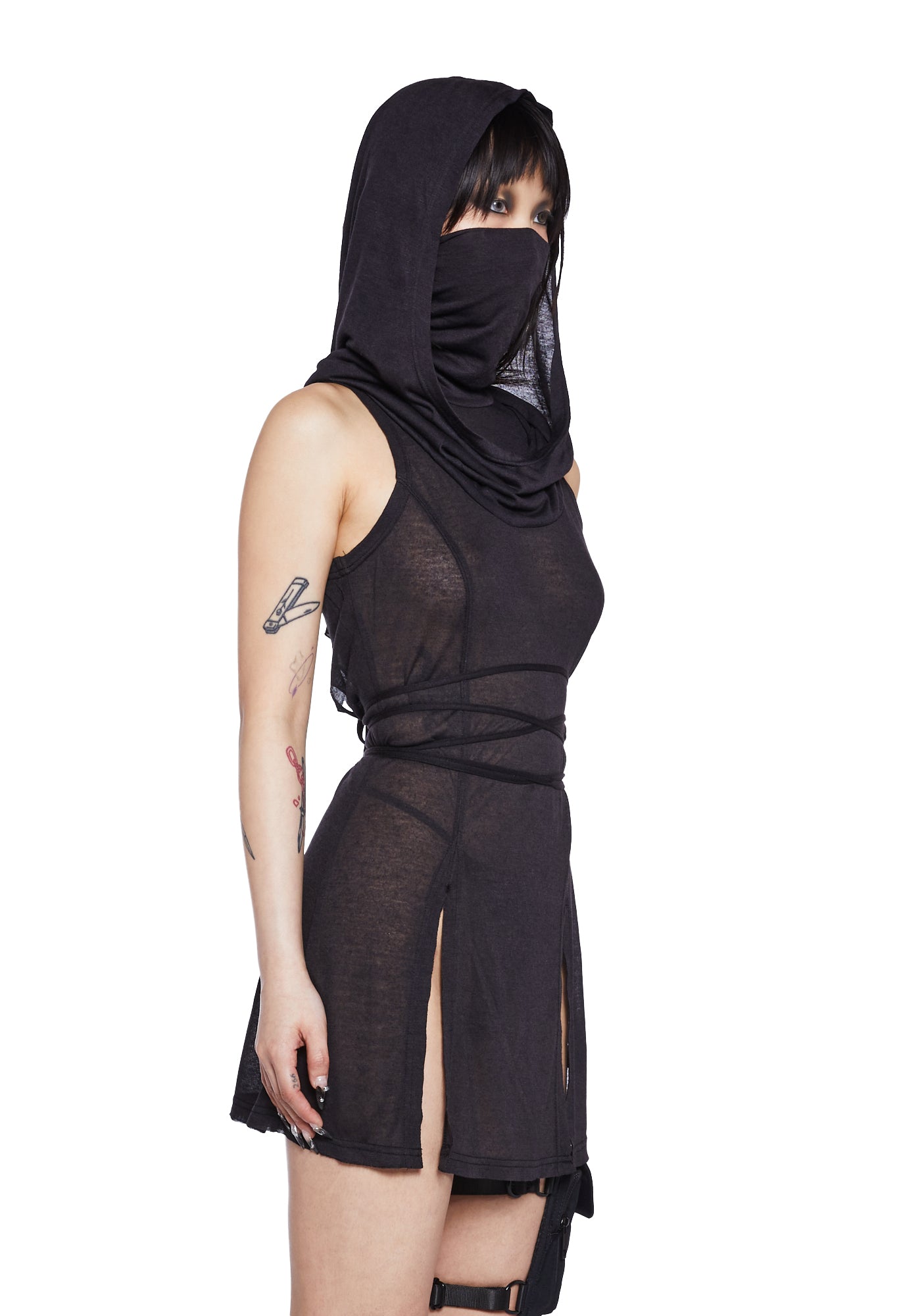 echo hooded slit maxi dress Amazon.com: Dolls Kill Echo Hooded Slit Maxi Dress by Darker WAVS - Semi-Sheer Marled Jersey Dress with Draped Hood for Edgy Fashion