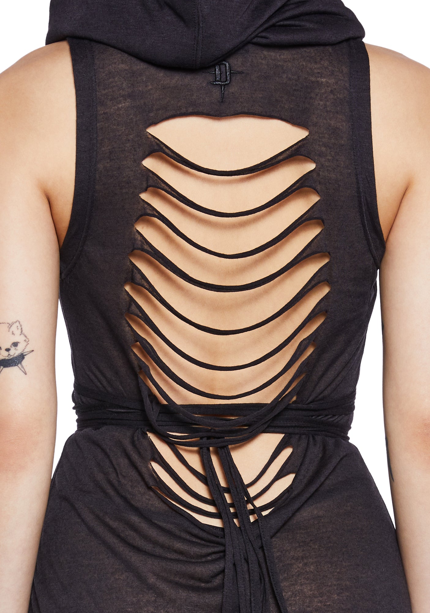 echo hooded slit maxi dress Darker Wavs Mask Hooded Slit Mini Dress