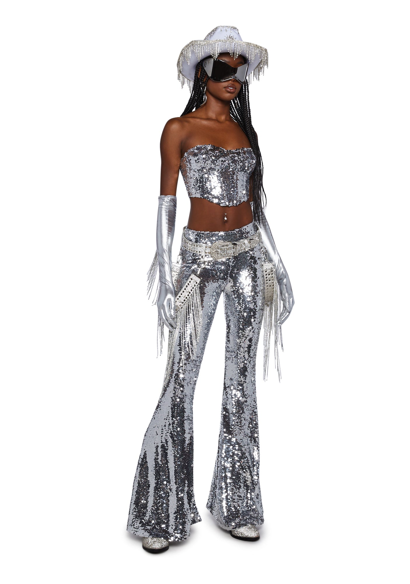 Club Exx Sequin Flared Pants - Silver – Dolls Kill