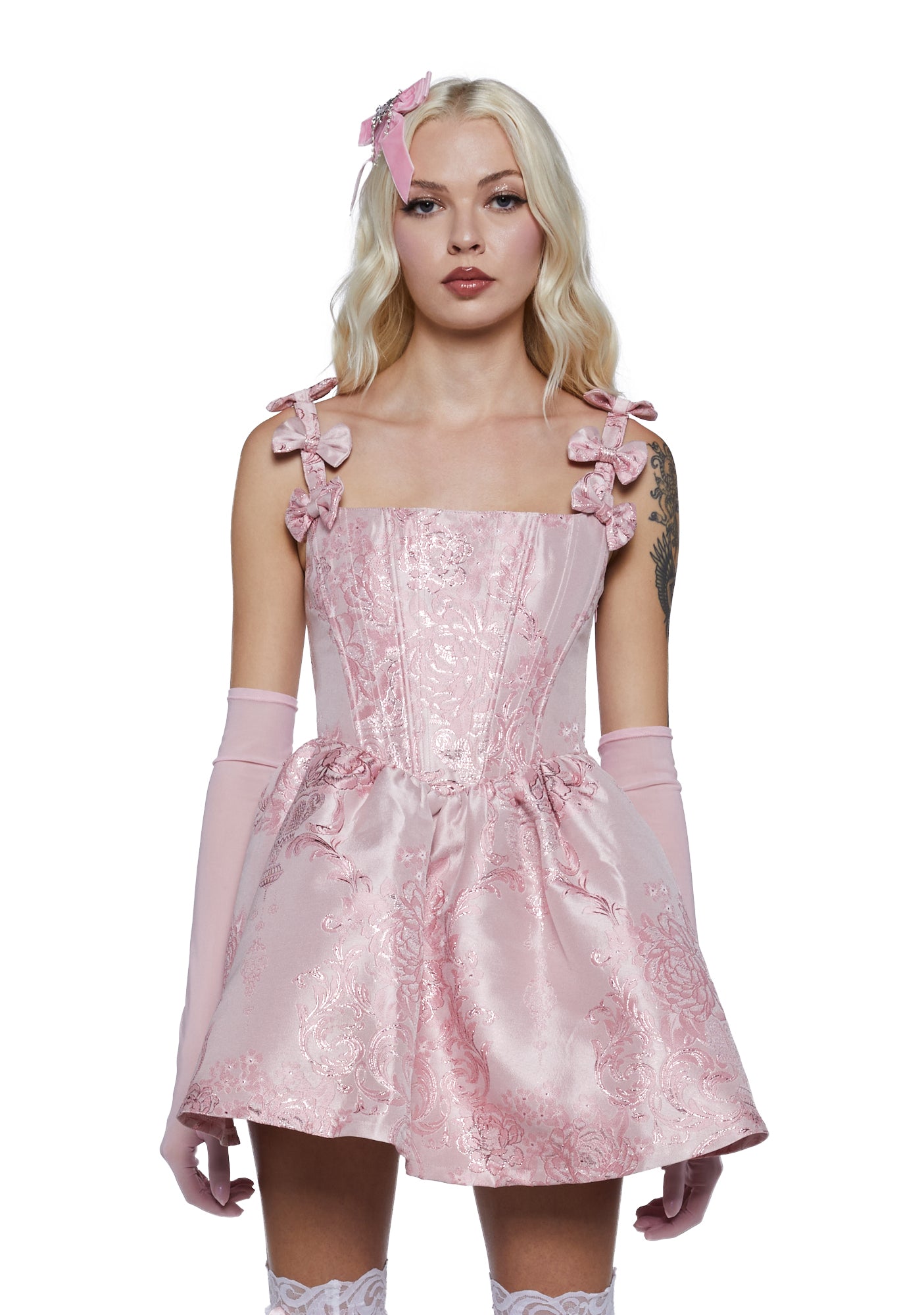 Sugar Thrillz Shimmer Brocade Corset Dress - Pink – Dolls Kill