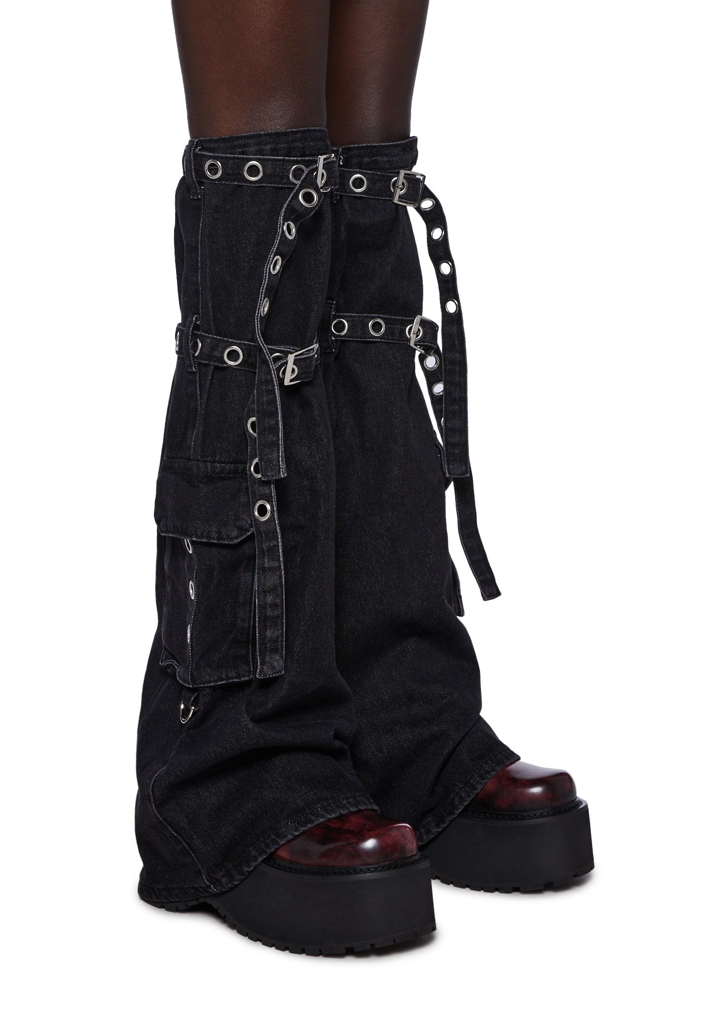 Current Mood Denim Cargo Leg Warmers Black Dolls Kill