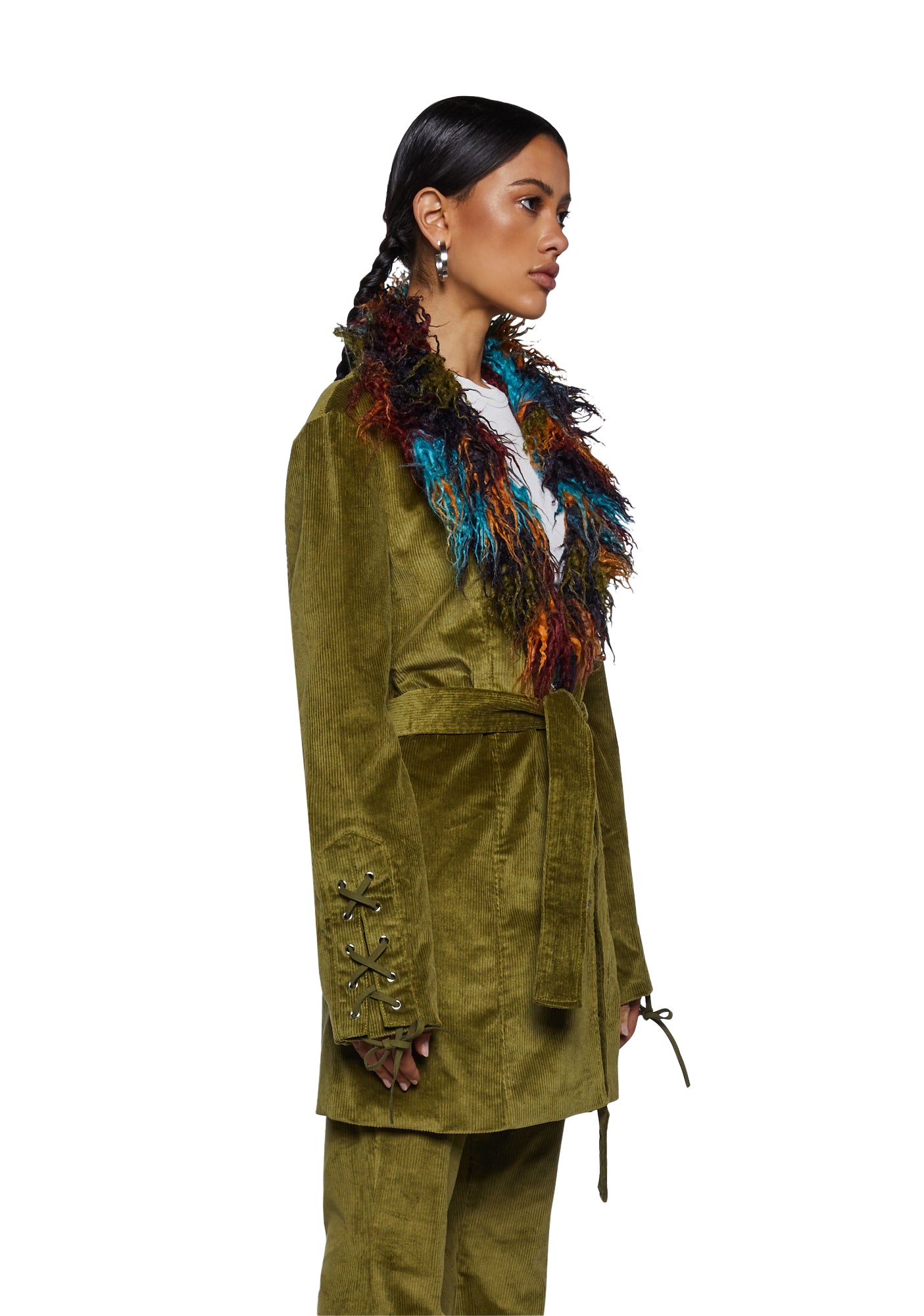 Current Mood Corduroy Faux Fur Trim Jacket Green Dolls Kill