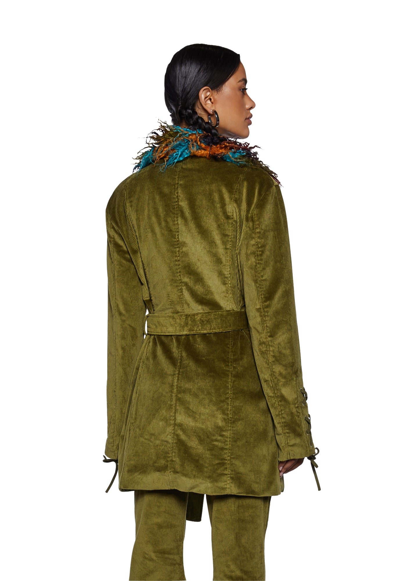 Green corduroy jacket with fur hot sale