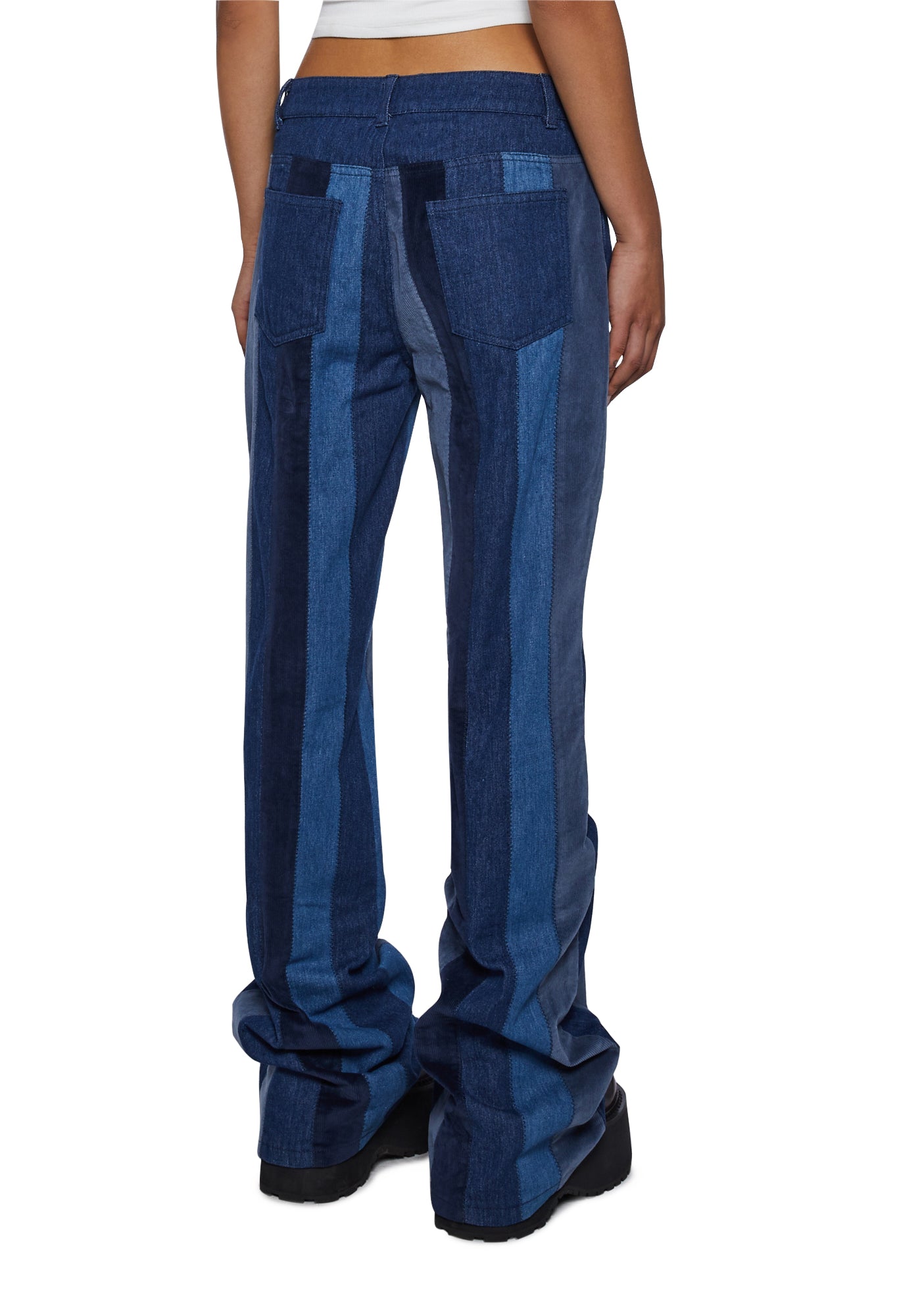 Current Mood Patchwork Denim And Corduroy Flare Pants - Blue