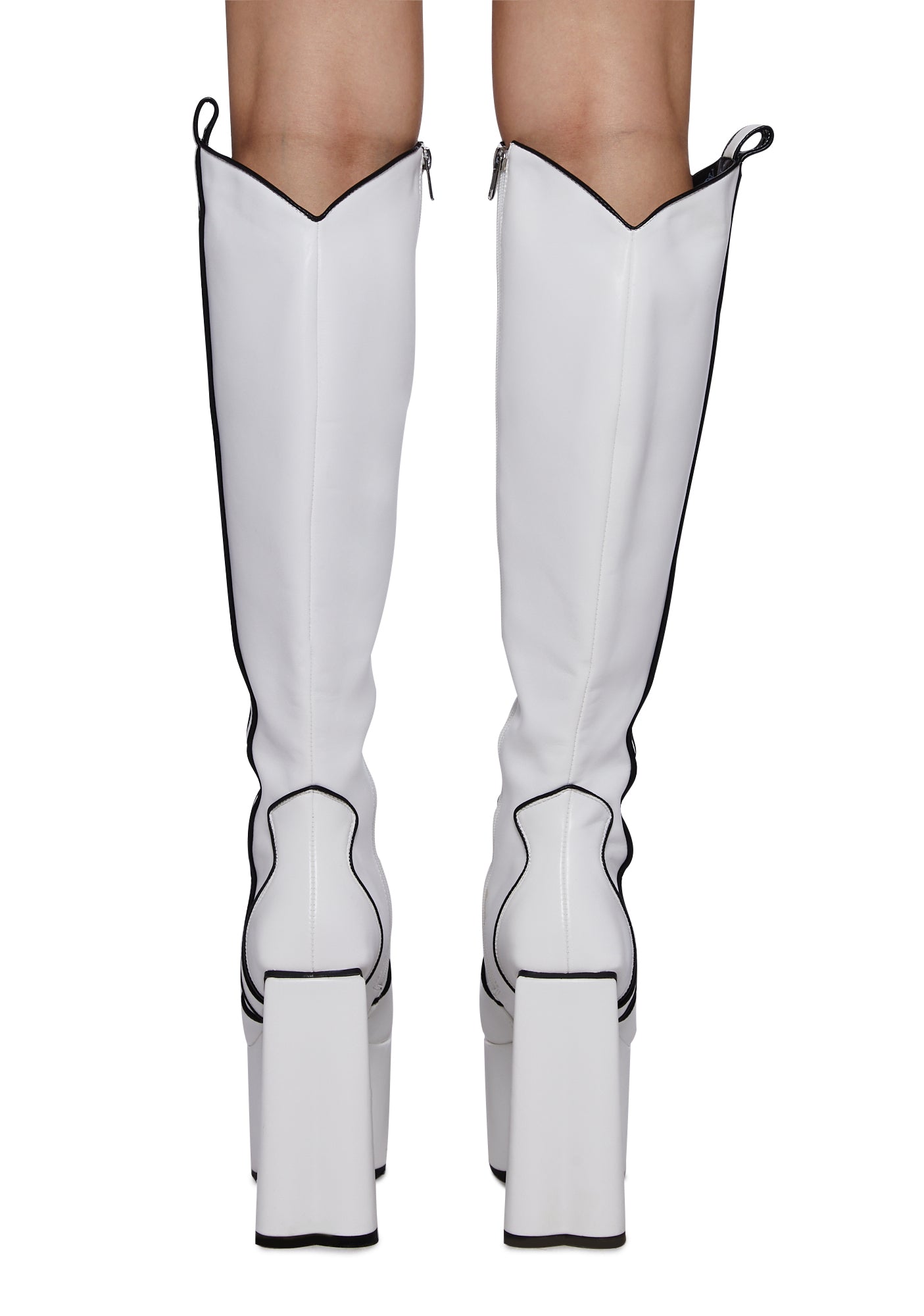 Lamoda White Leather Knee High Boots White Star Boots LAMODA HALL
