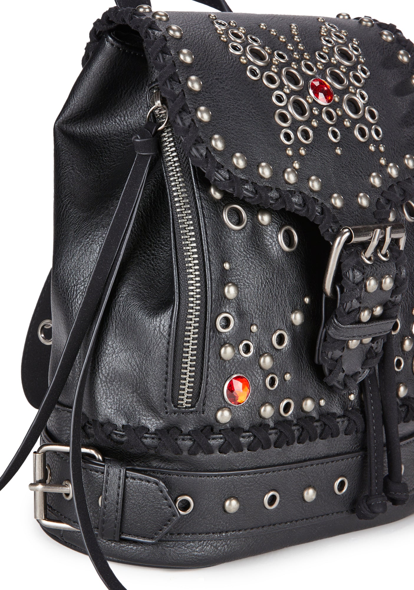 black leather biker studded backpack Current Mood Vegan Leather Gemstone Studded Butterfly Mini Backpack