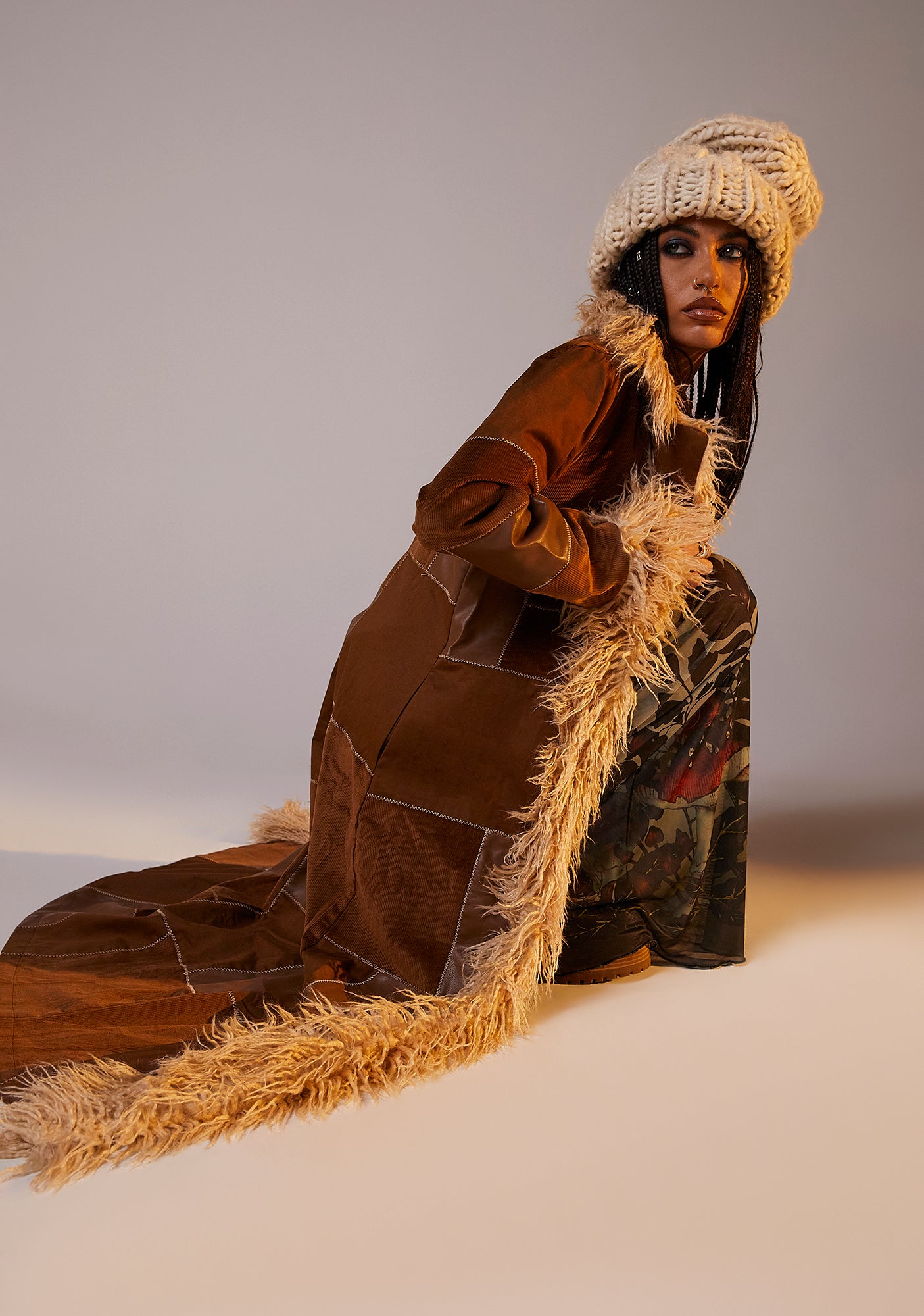 Current Mood Patchwork Vegan Leather Corduroy Jacket - Brown