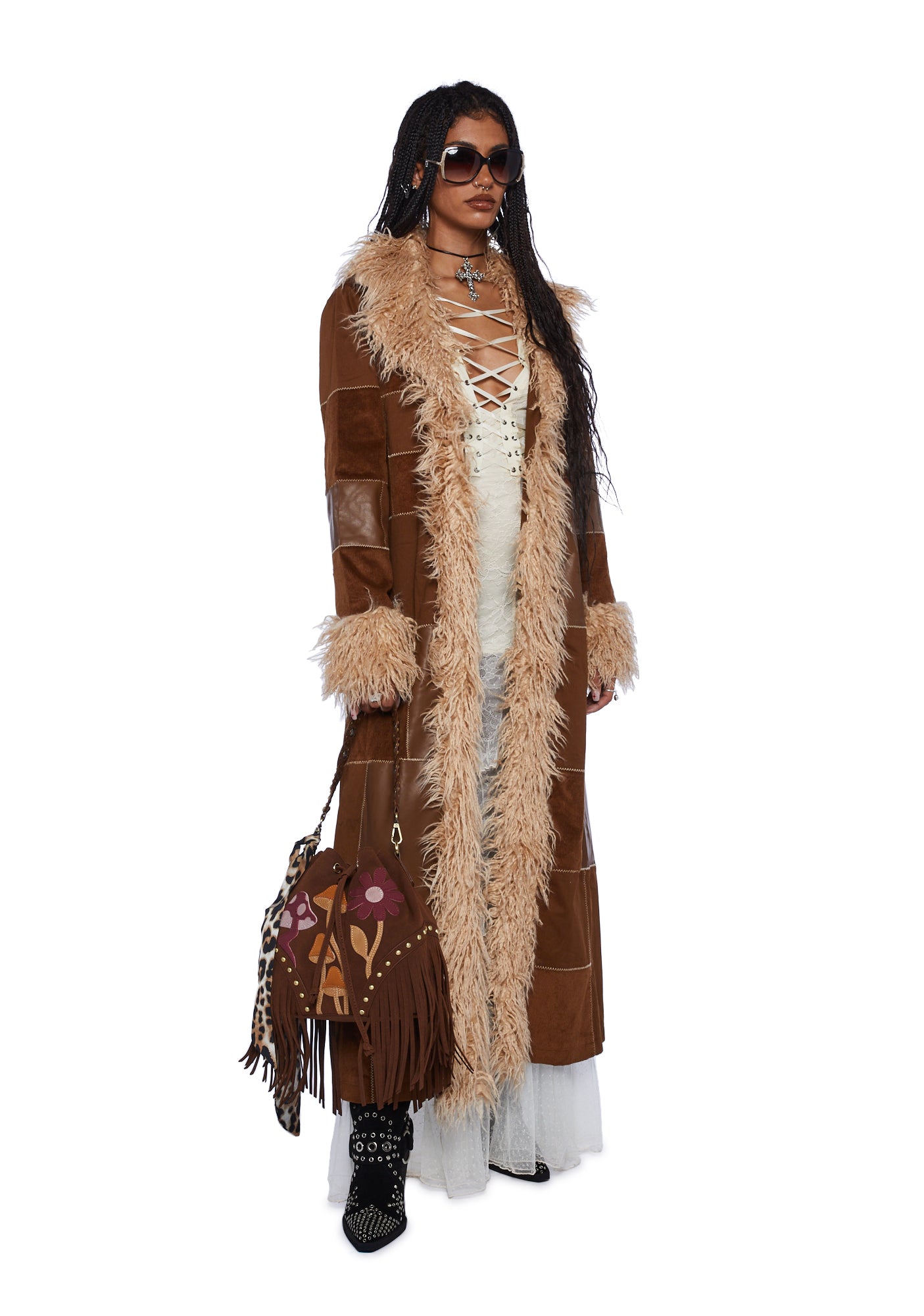 Current Mood Patchwork Vegan Leather Corduroy Jacket - Brown