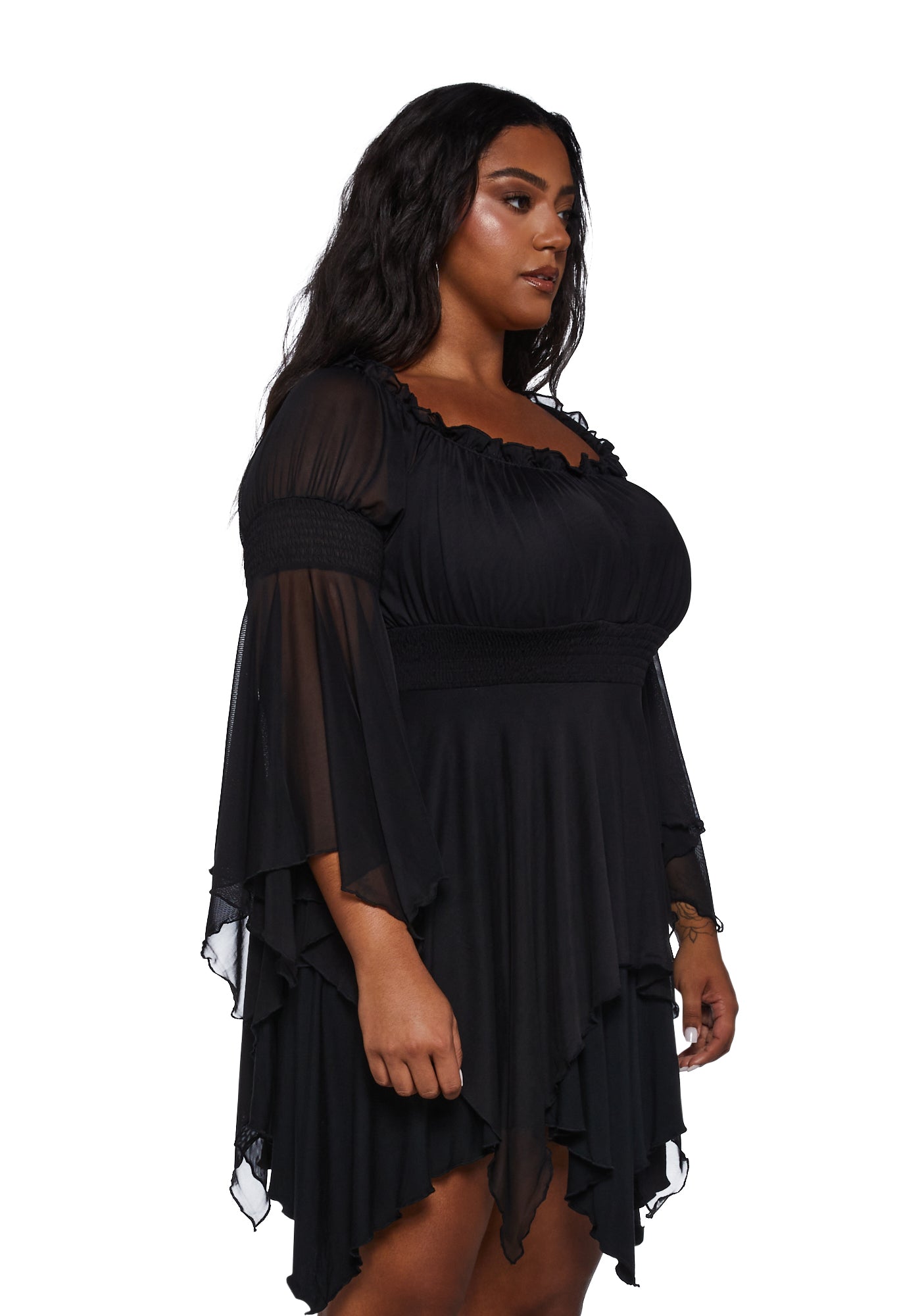 shirred mesh mini dress Plus Size Current Mood Smocked Shirred Mesh Mini Dress