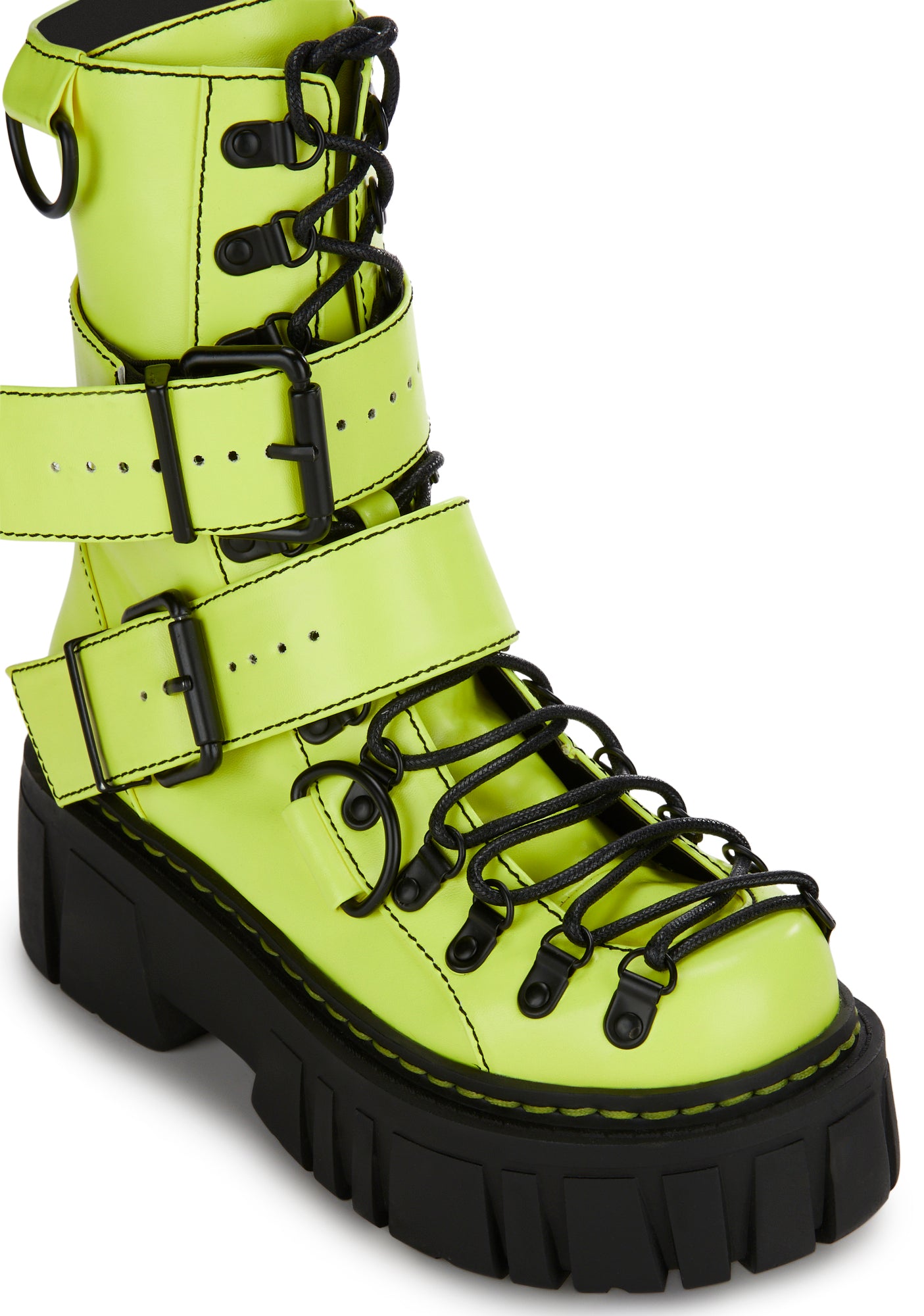 Club Exx Buckle D Ring Lace Up Combat Boots Neon Yellow Dolls Kill