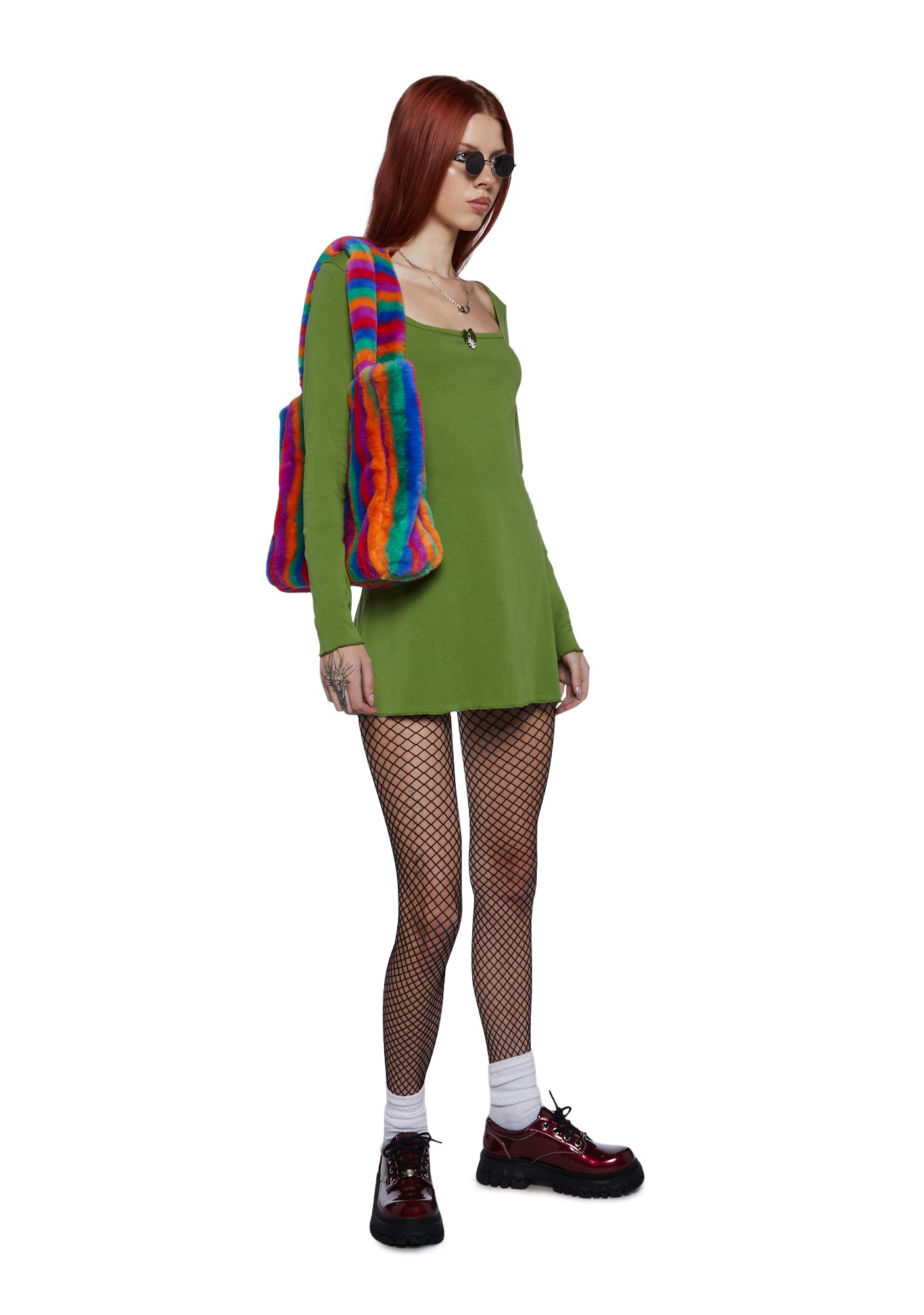 Delias Long Sleeve Mini Dress- Green – Dolls Kill